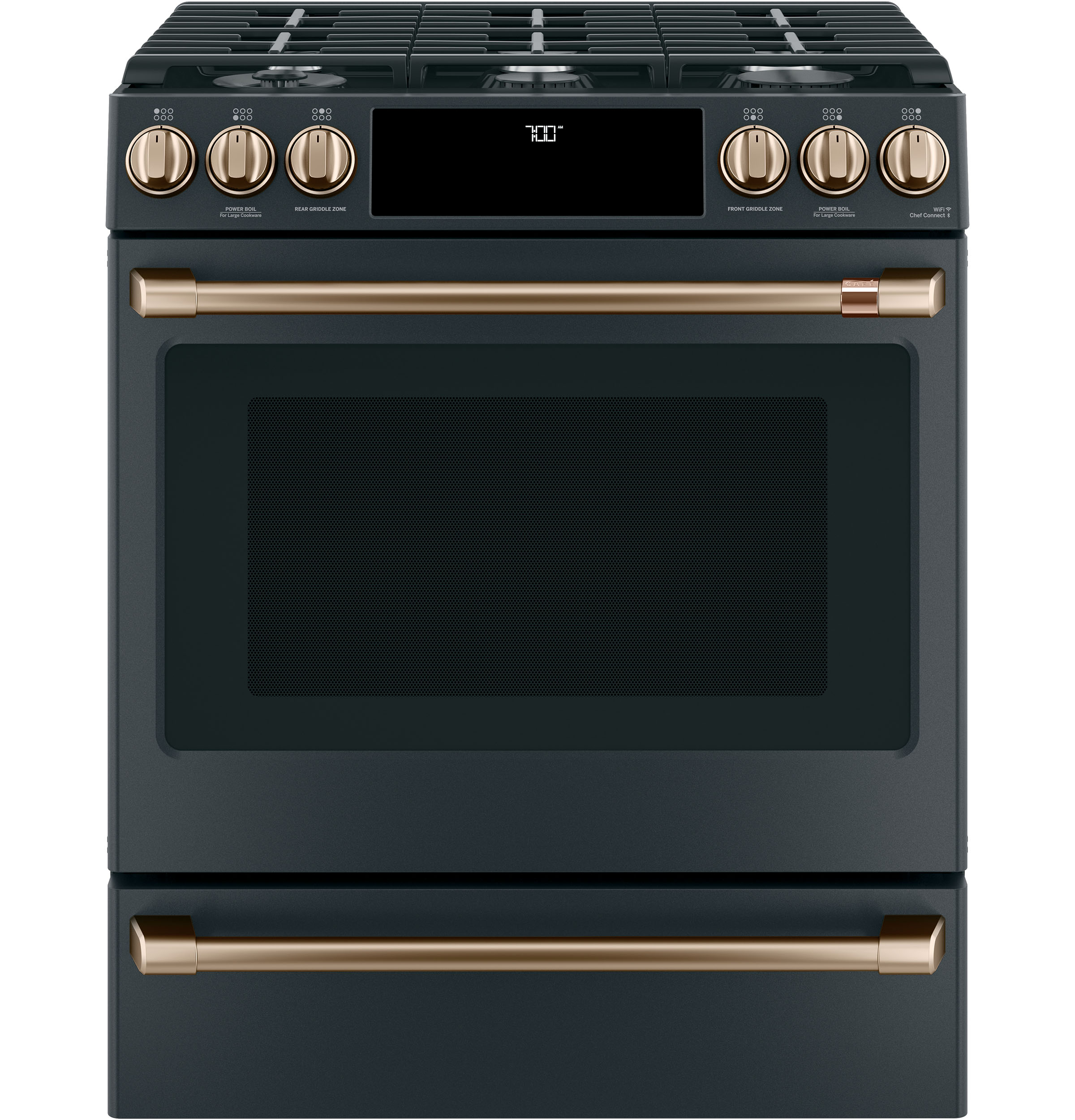 Model: CGS700P3MD1-Clrnc | Cafe Café™ 30" Smart Slide-In, Front-Control, Gas Range with Convection Oven