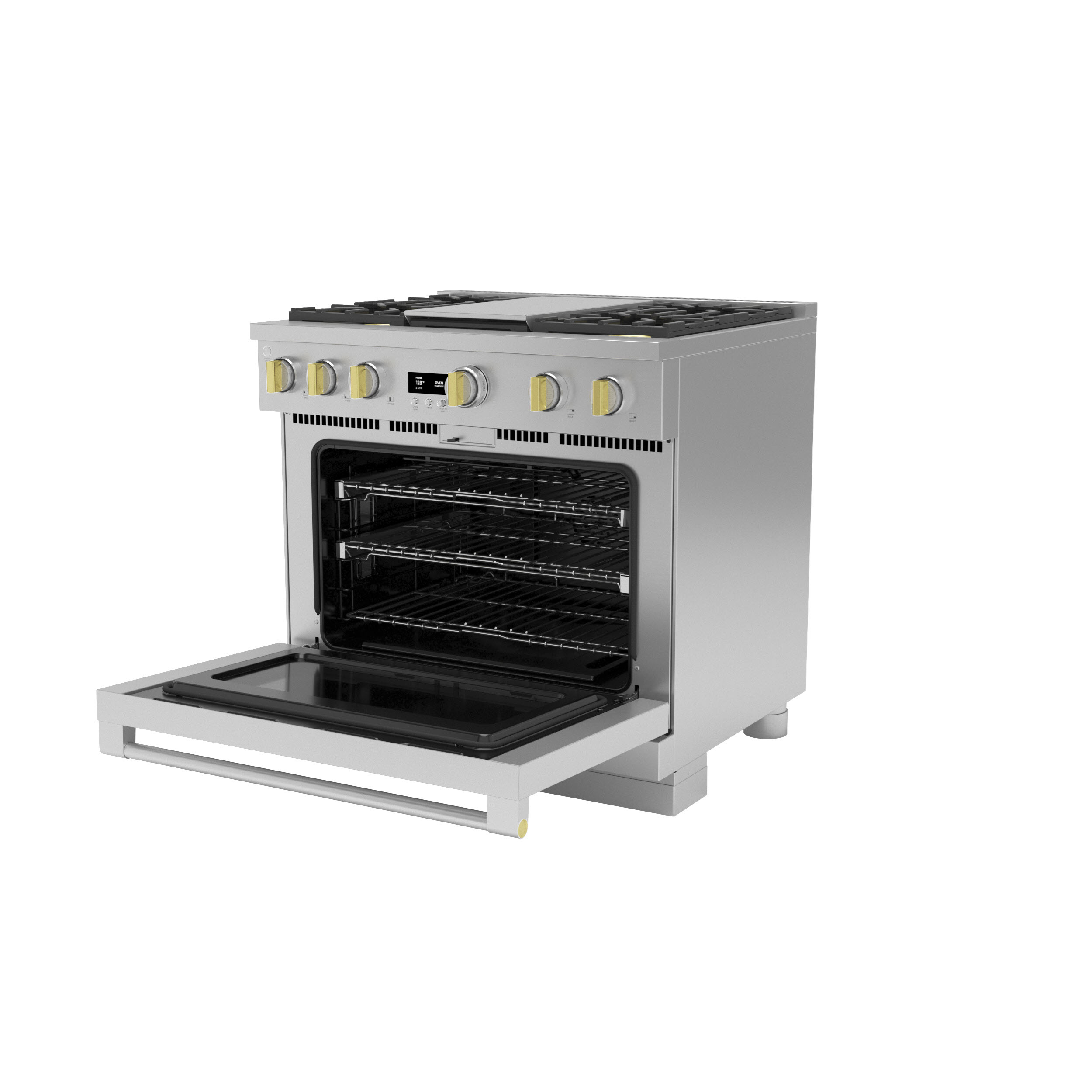 Model: ZGP364NDTSS | Monogram Monogram 36" All Gas Professional Range with 4 Burners and Griddle