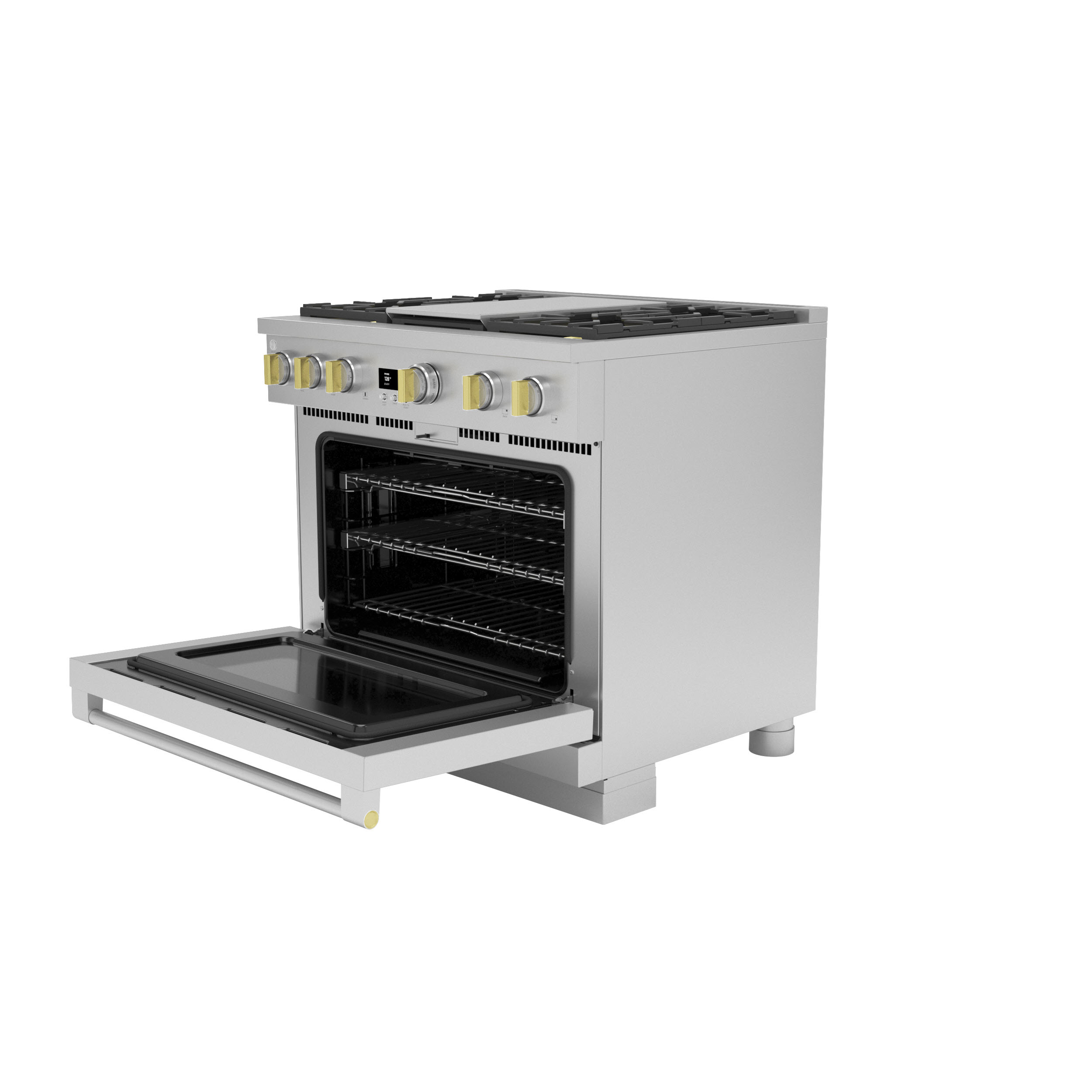 Model: ZGP364NDTSS | Monogram Monogram 36" All Gas Professional Range with 4 Burners and Griddle