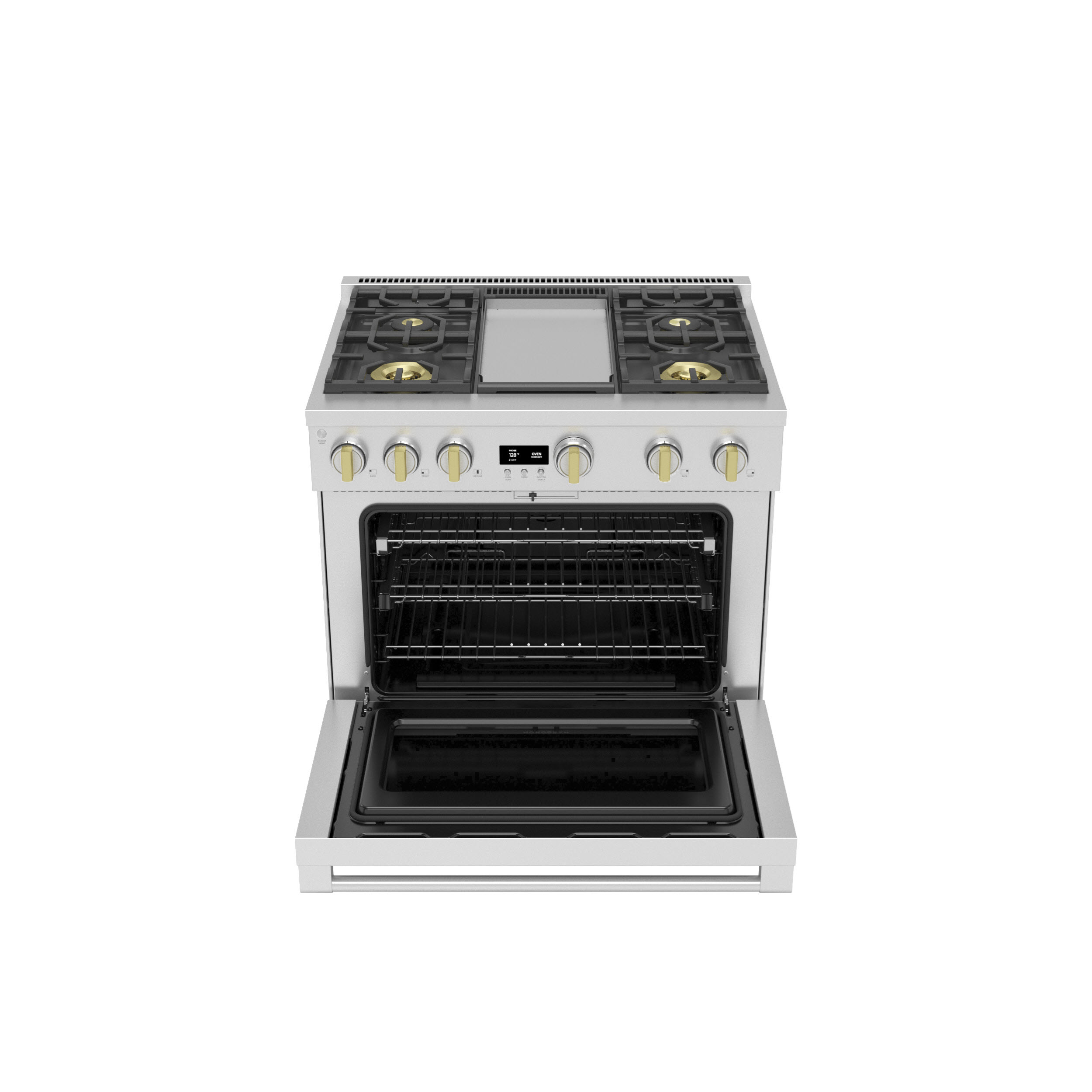 Model: ZGP364NDTSS | Monogram Monogram 36" All Gas Professional Range with 4 Burners and Griddle