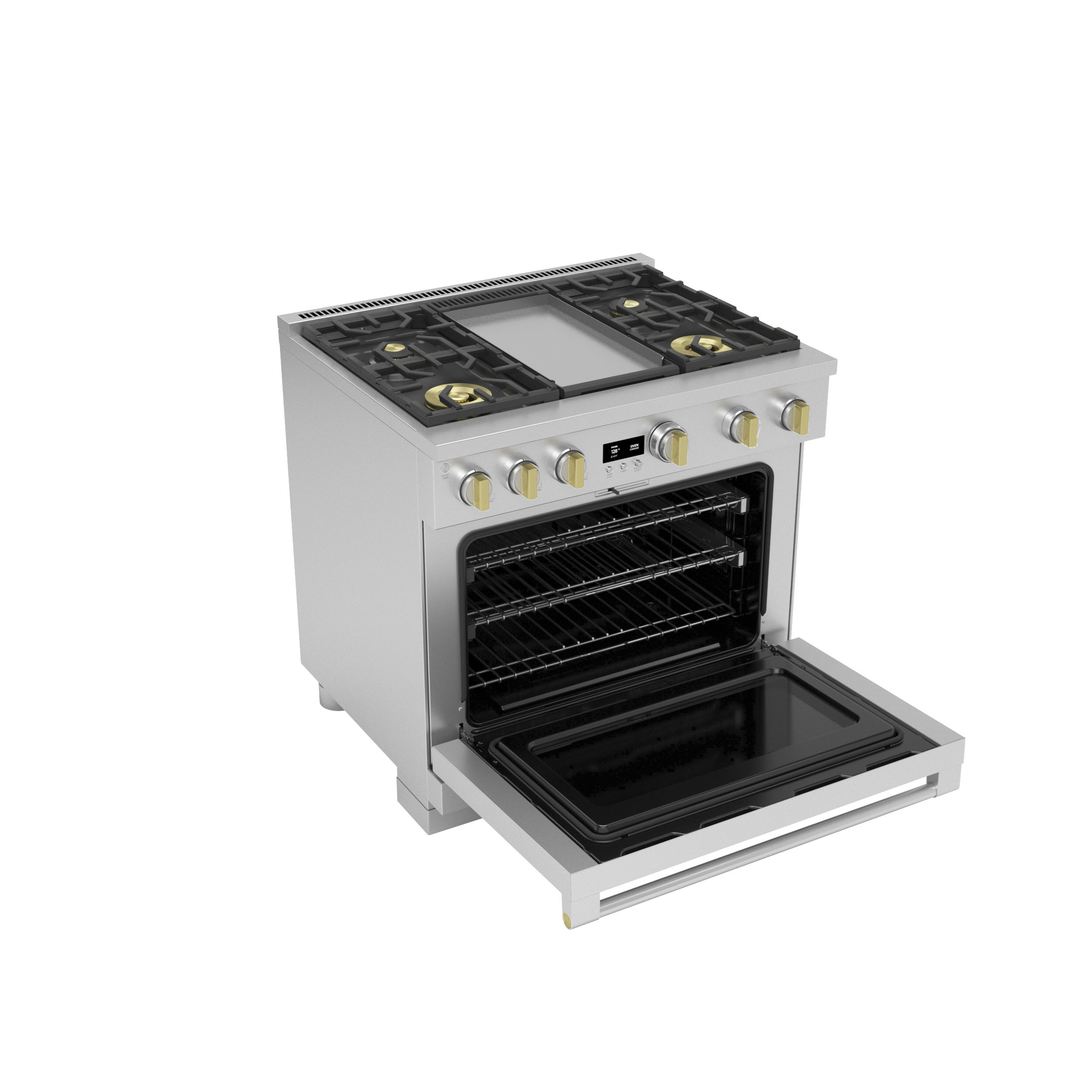 Model: ZGP364NDTSS | Monogram Monogram 36" All Gas Professional Range with 4 Burners and Griddle