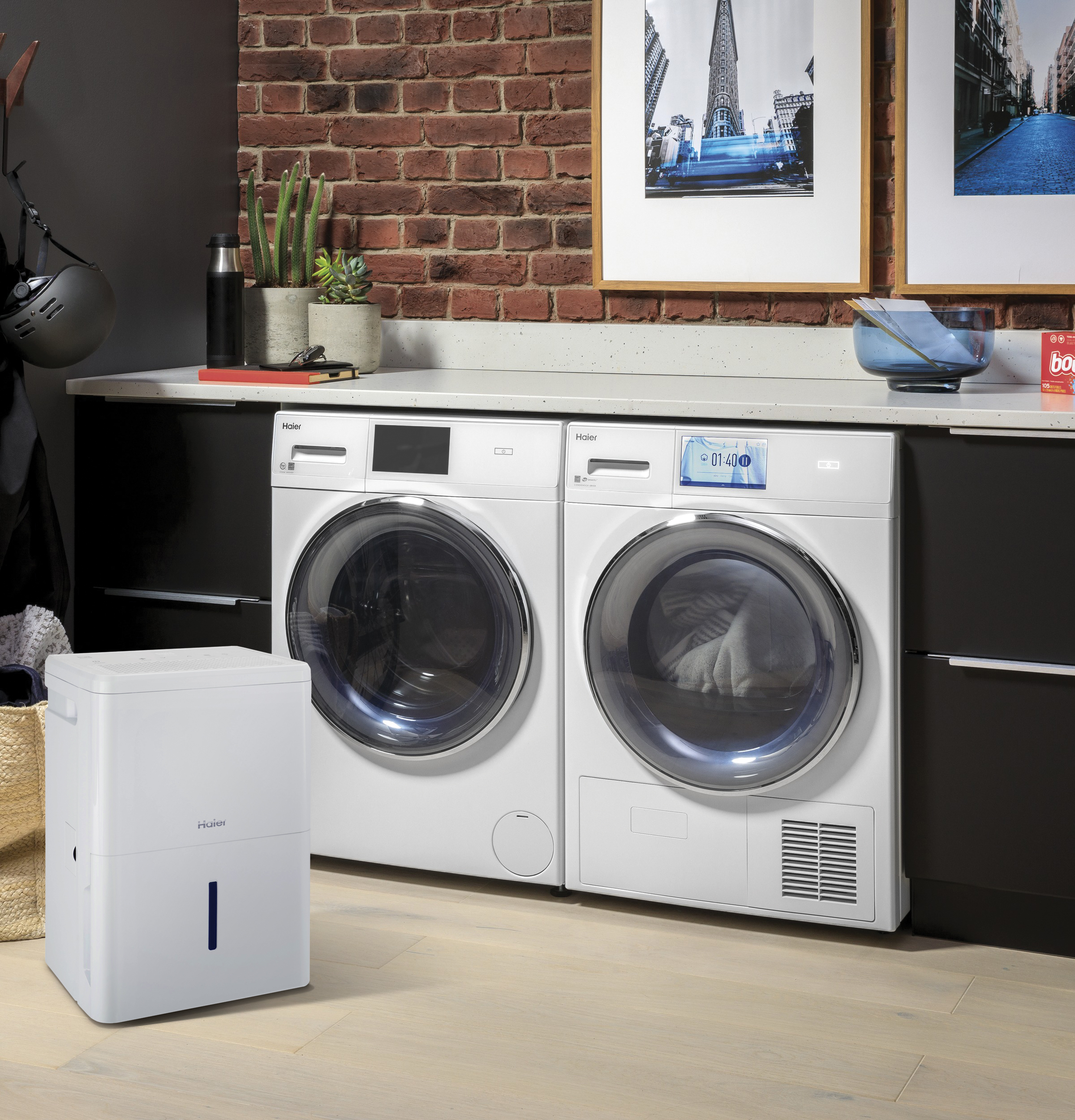 Model: QPHR50LZ | Haier Haier ENERGY STAR® 50 Pint Portable Dehumidifier with Built-in Pump and Smart Dry for Wet Spaces