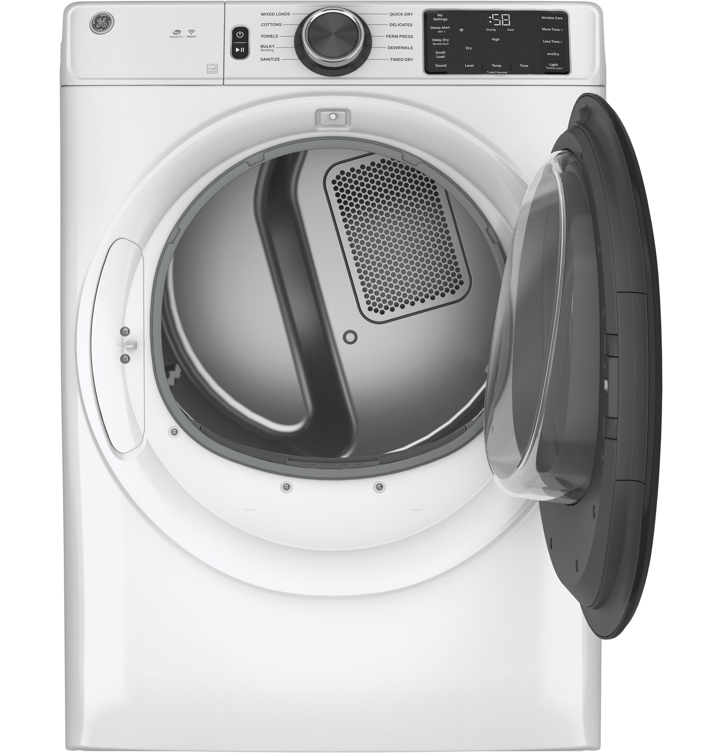Model: GFD55GSSNWW | GE GE® ENERGY STAR® 7.8 cu. ft. Capacity Smart Front Load Gas Dryer with Sanitize Cycle