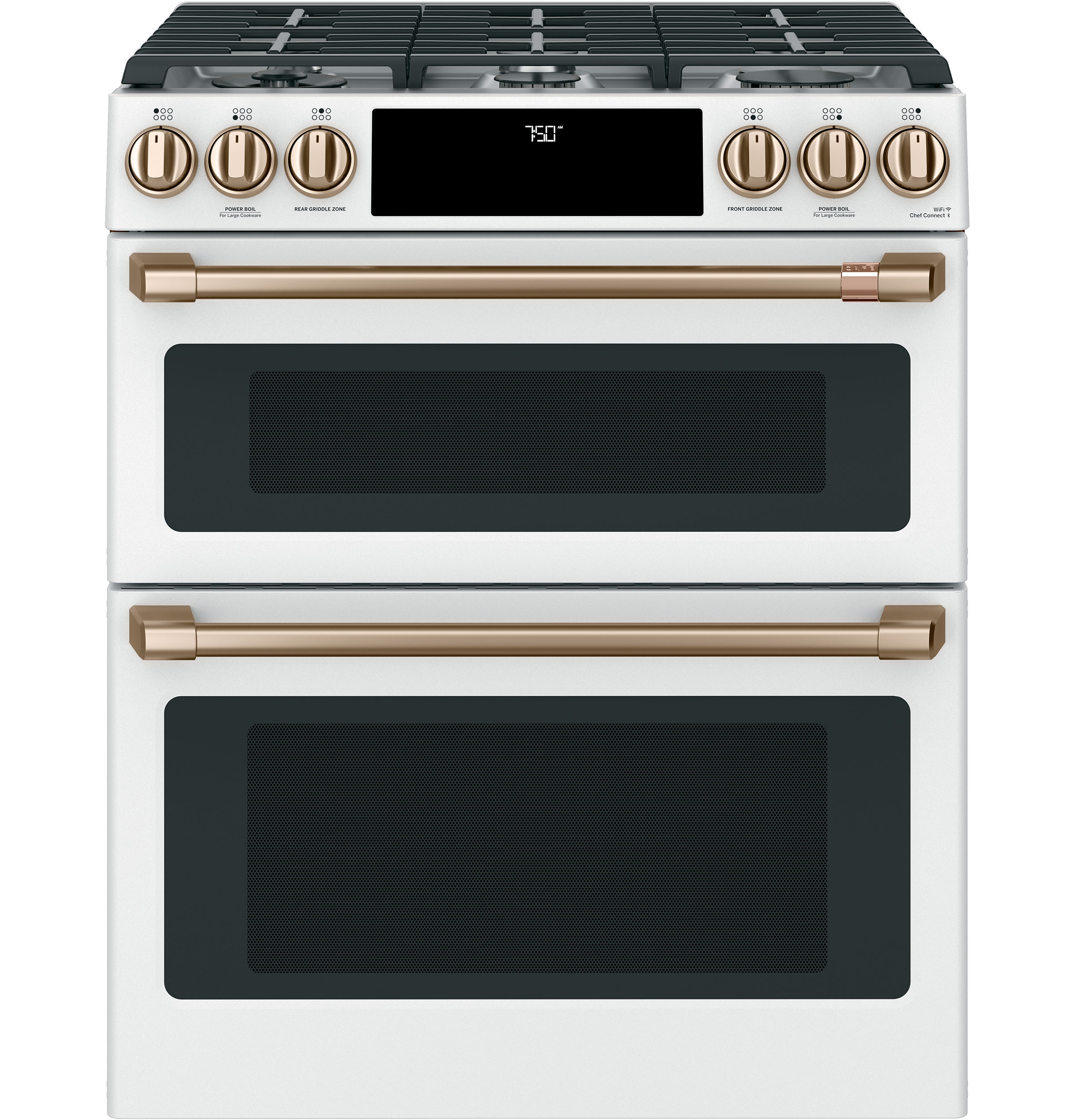 Cafe Café™ 30" Smart Slide-In, Front-Control, Gas Double-Oven Range with Convection