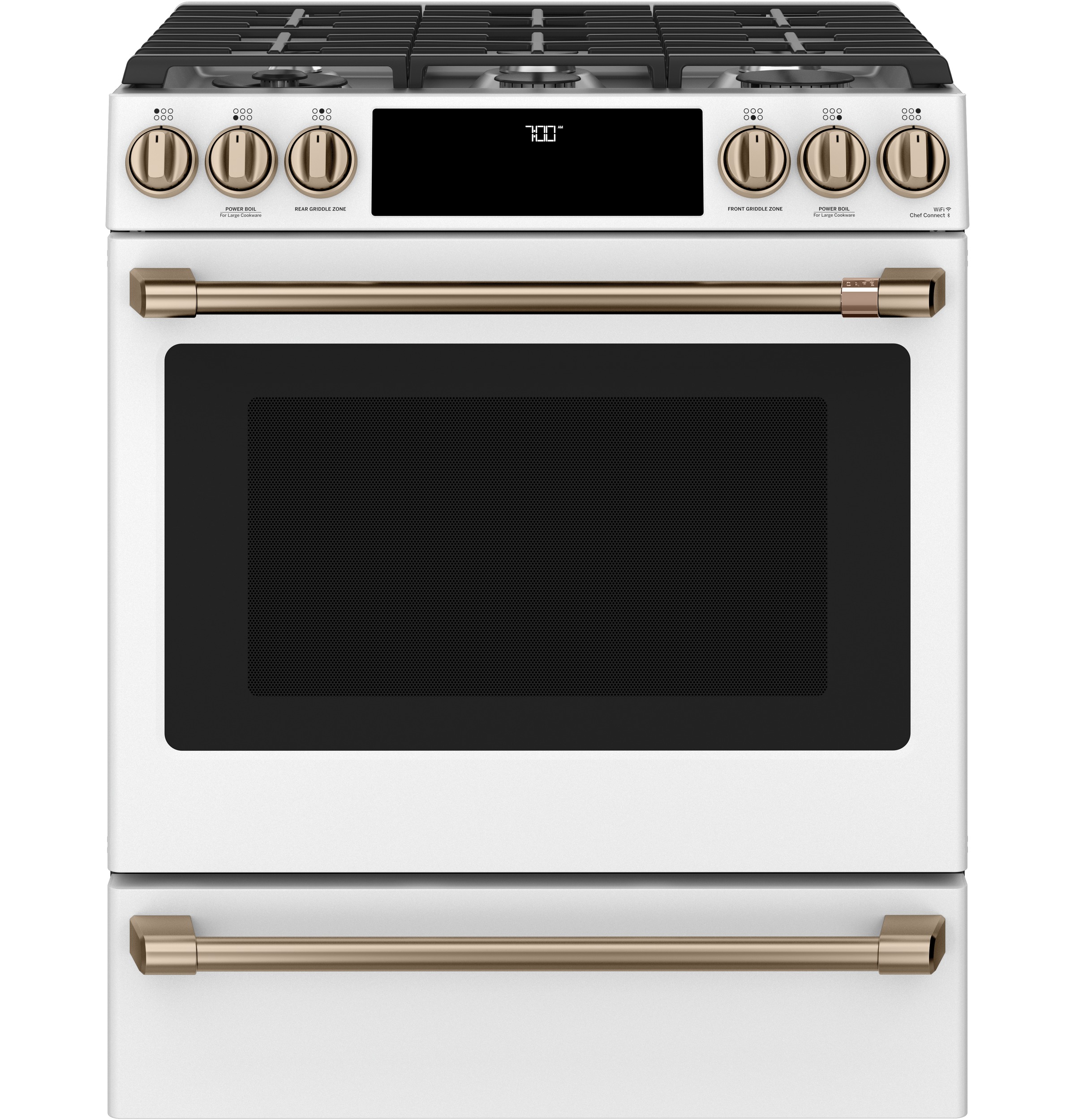 Cafe Café™ 30" Smart Slide-In, Front-Control, Gas Range with Convection Oven