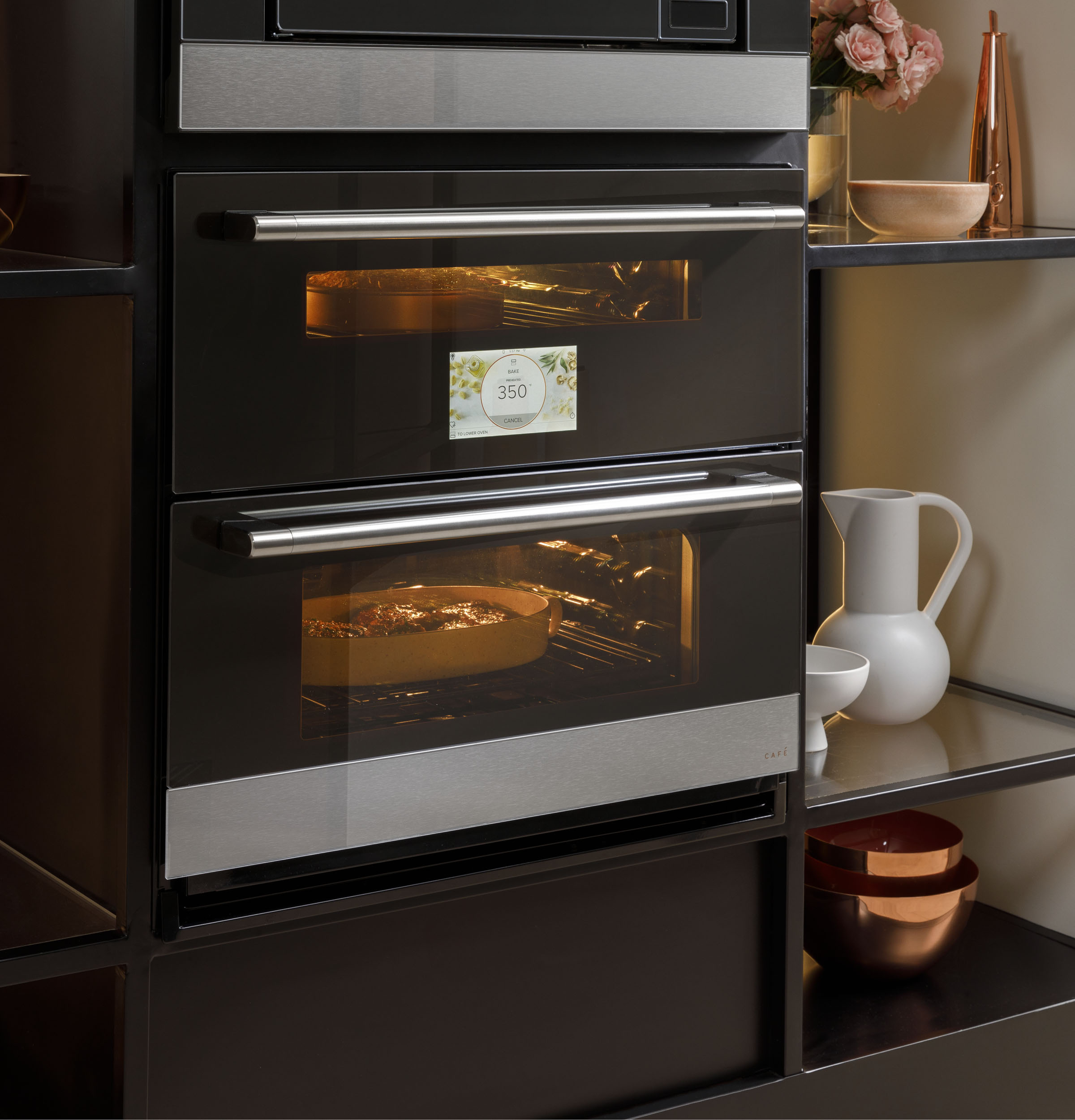 Model: CTS92DM2NS5 | Cafe Café™ 30" Duo Smart Single Wall Oven in Platinum Glass