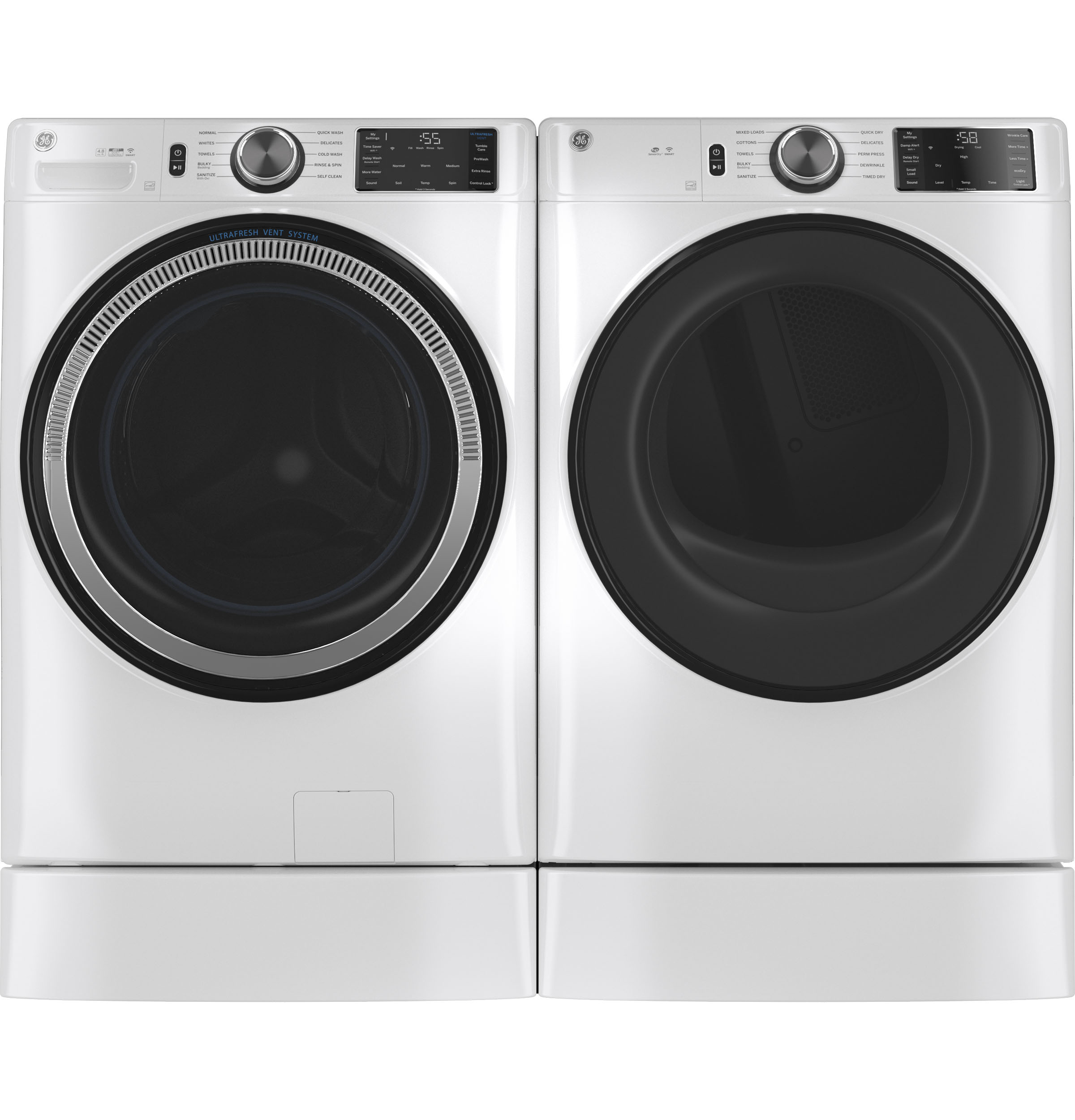 Model: GFD55GSSNWW | GE GE® ENERGY STAR® 7.8 cu. ft. Capacity Smart Front Load Gas Dryer with Sanitize Cycle