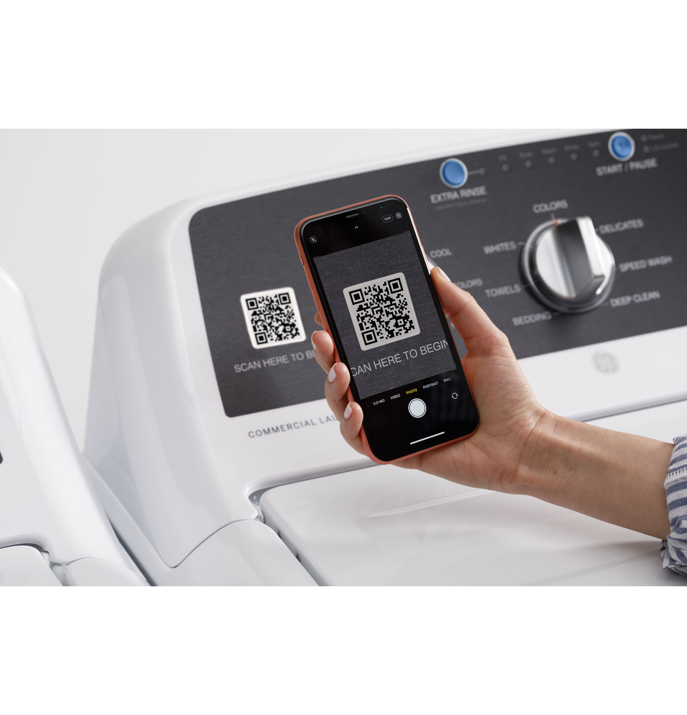 Model: VTD52EASRWB | GE GE® 7.4 cu. ft. Capacity aluminized alloy drum Commercial Electric Dryer with Sensor Dry, Built-In App Payment System SITE WIFI REQUIRED
