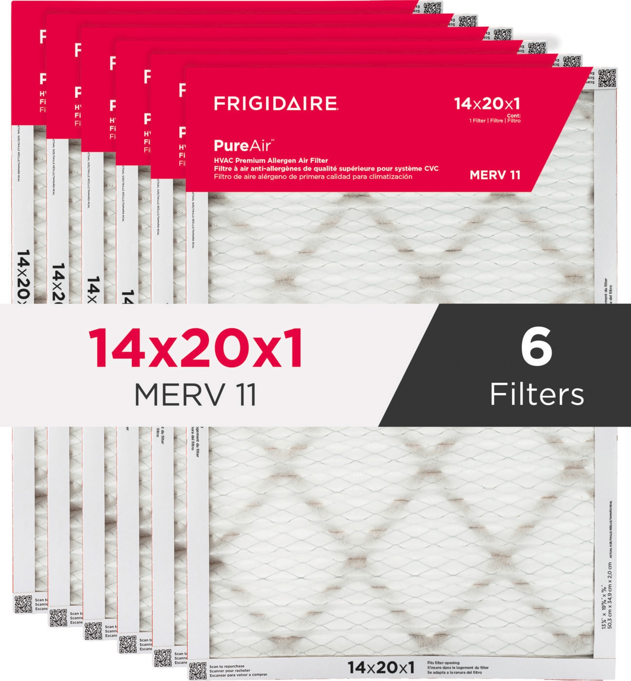 Frigidaire PureAir® 14" x 20" x 1" MERV 11 Premium Allergen Air Filter - 6 Pack