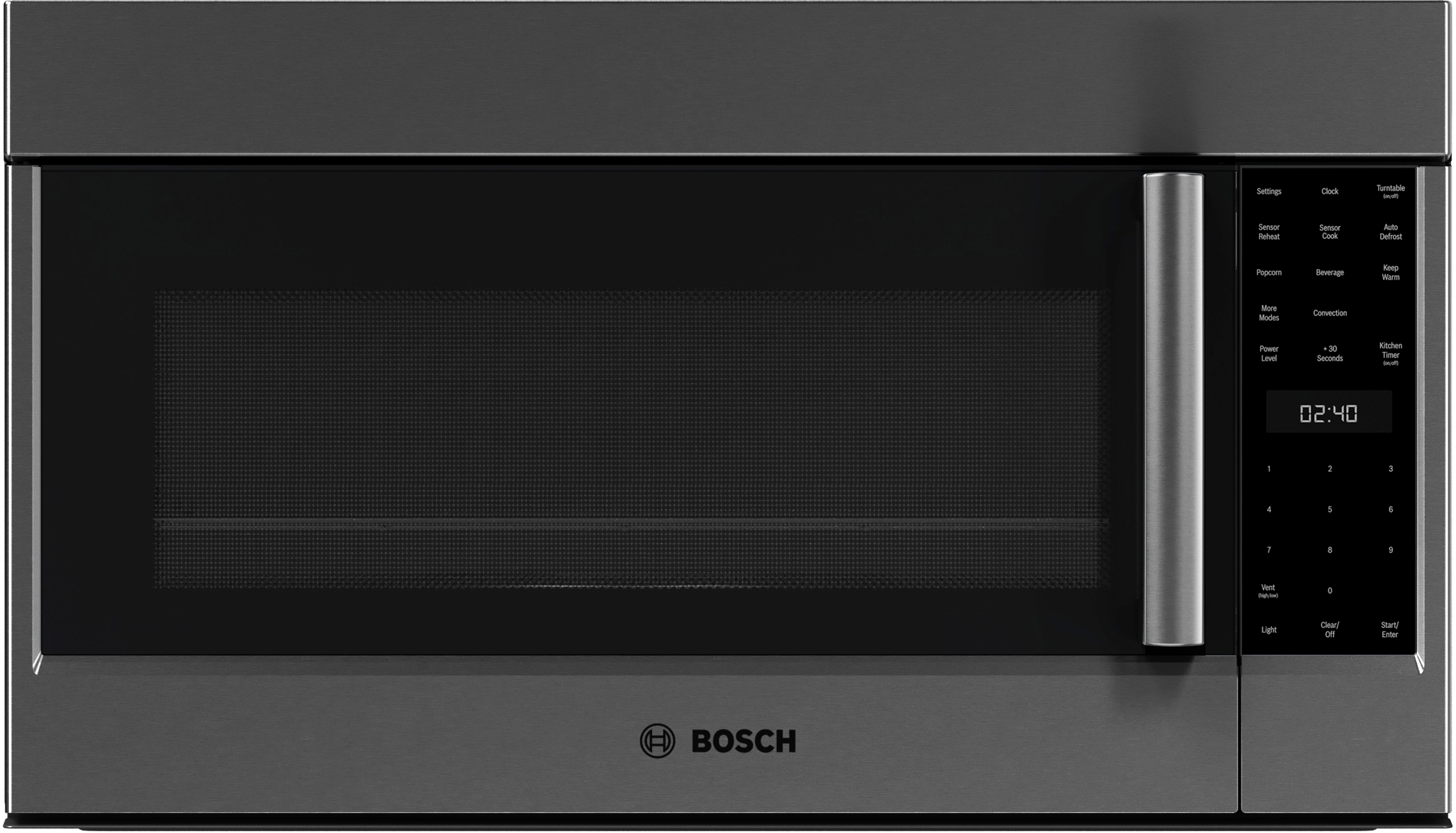 Bosch 800 Series, Over-The-Range Microwave, 30'', Left SideOpening Door, Black Stainless Steel