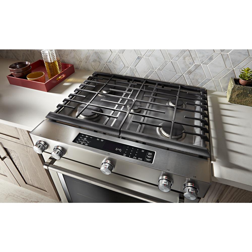 Model: KSDB900ESS - S/D  | KitchenAid 30-Inch 5-Burner Dual Fuel Convection Slide-In Range with Baking Drawer