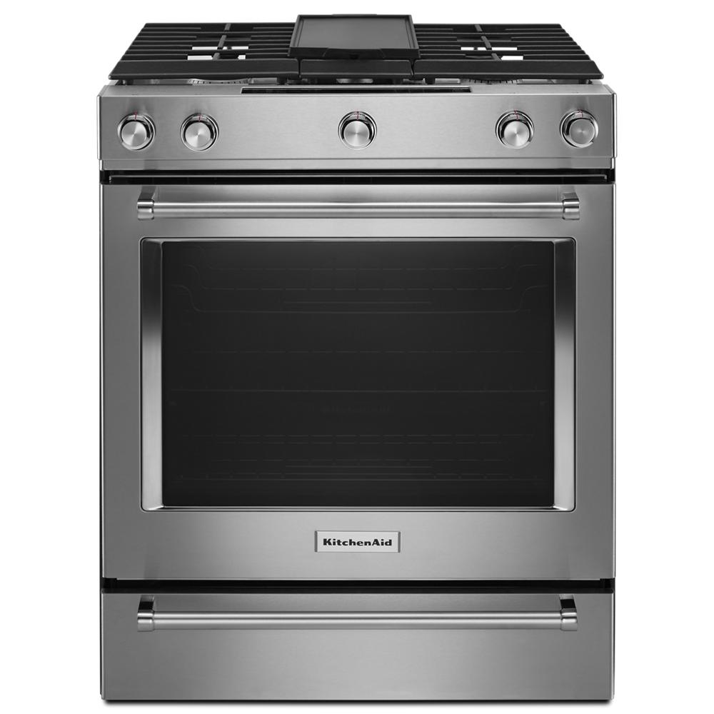 KitchenAid 30-Inch 5-Burner Dual Fuel Convection Slide-In Range with Baking Drawer