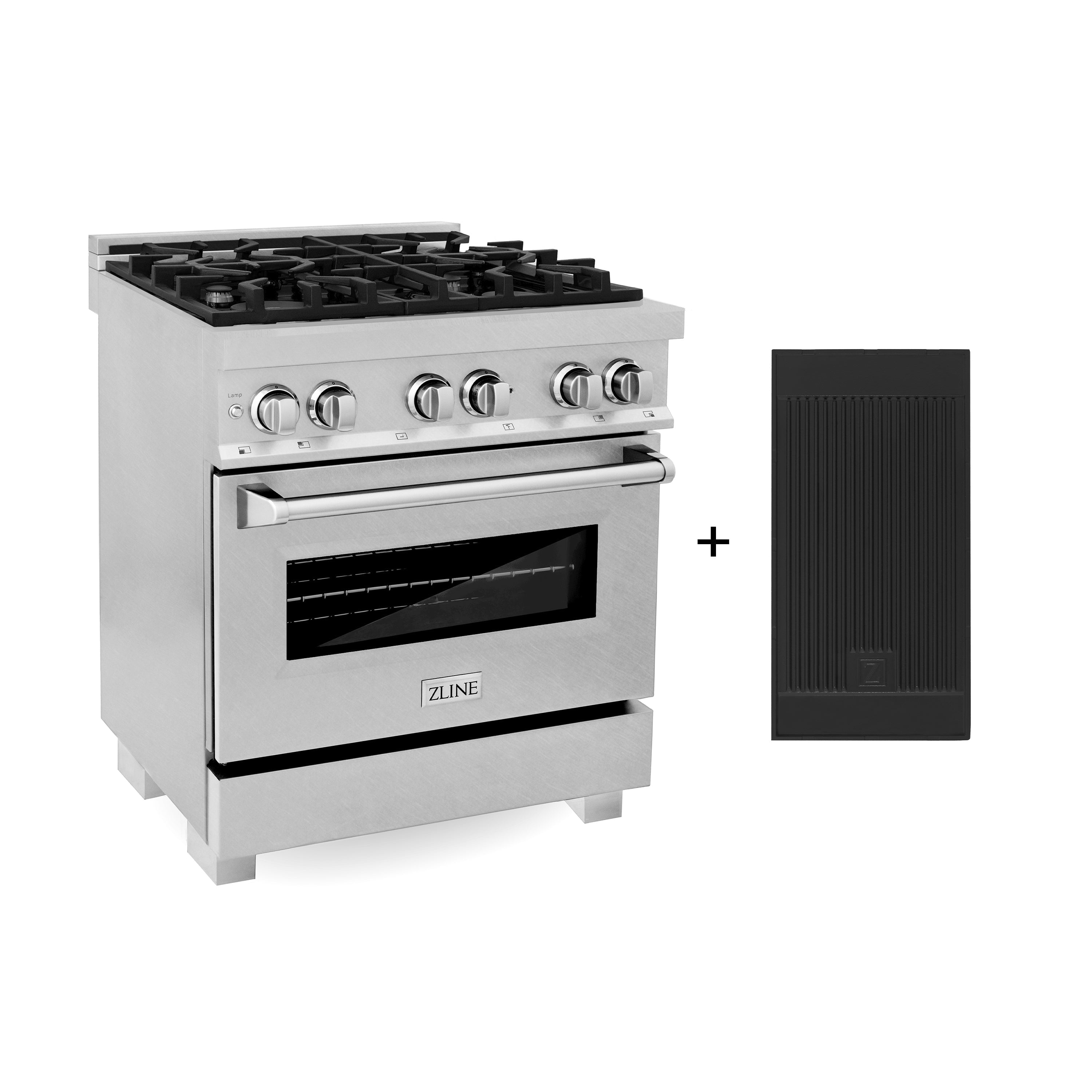 Model: RAS-SN-GR-30 | ZLINE ZLINE 30 in. 4.0 cu. ft. Legacy Dual Fuel Range with 4 Burner Gas Cooktop and Electric Convection Oven in DuraSnow Stainless Steel with Griddle (RAS-SN-GR-30)