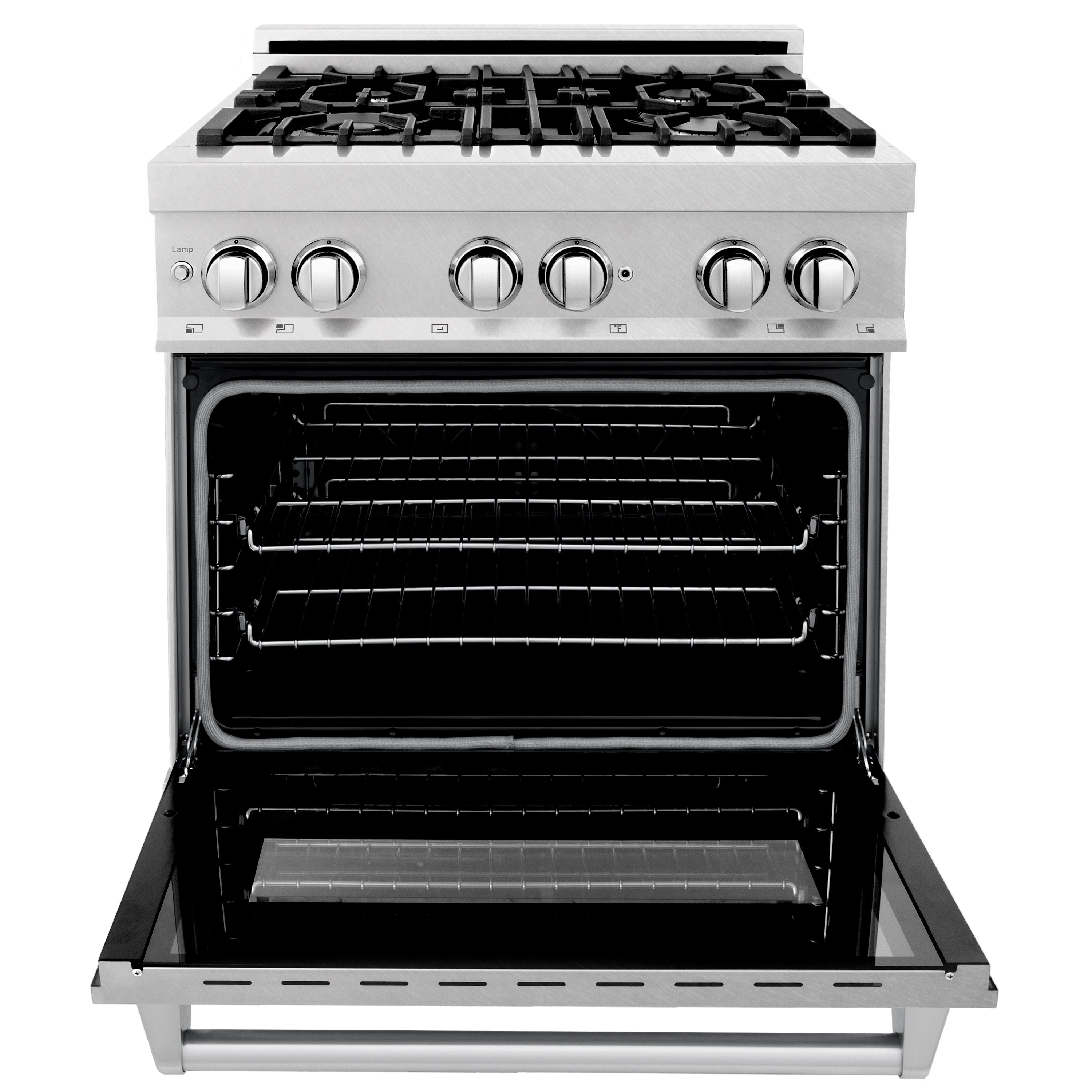 Model: RAS-SN-GR-30 | ZLINE ZLINE 30 in. 4.0 cu. ft. Legacy Dual Fuel Range with 4 Burner Gas Cooktop and Electric Convection Oven in DuraSnow Stainless Steel with Griddle (RAS-SN-GR-30)