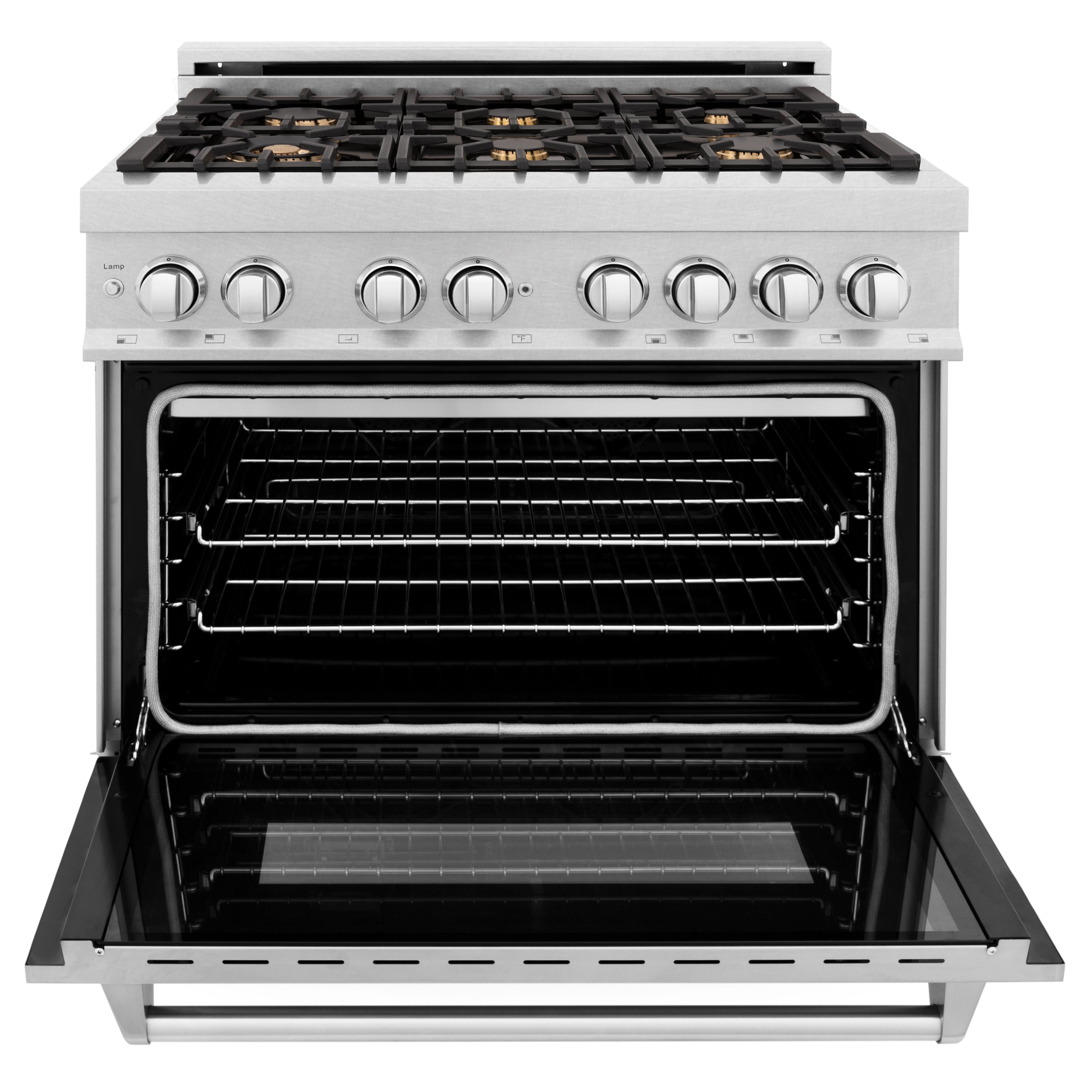 Model: RAS-SN-BR-GR-36 | ZLINE ZLINE 36 in. 4.6 cu. ft. Legacy Dual Fuel Range with Gas Cooktop and Electric Convection Oven in DuraSnow Stainless Steel with 6 Brass Burners and Griddle (RAS-SN-BR-GR-36)