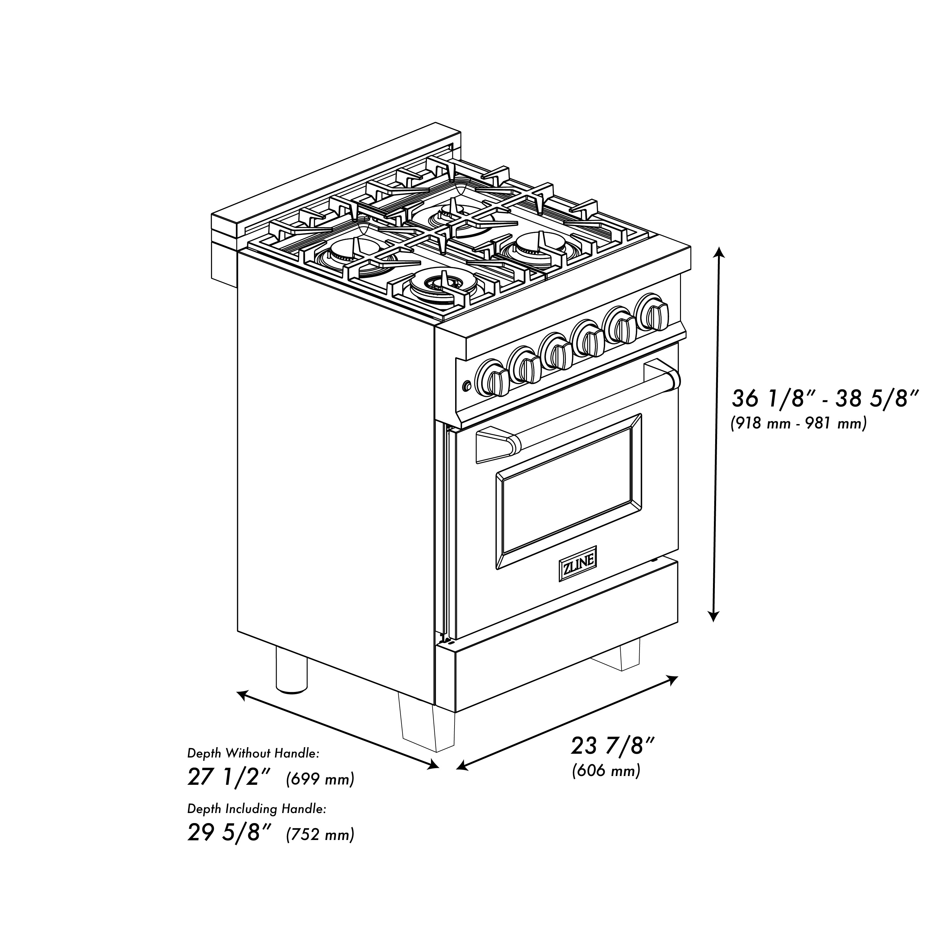 Model: RAZ-WM-24-MB | ZLINE 24" 2.8 cu. ft. Dual Fuel Range with Gas Stove and Electric Oven