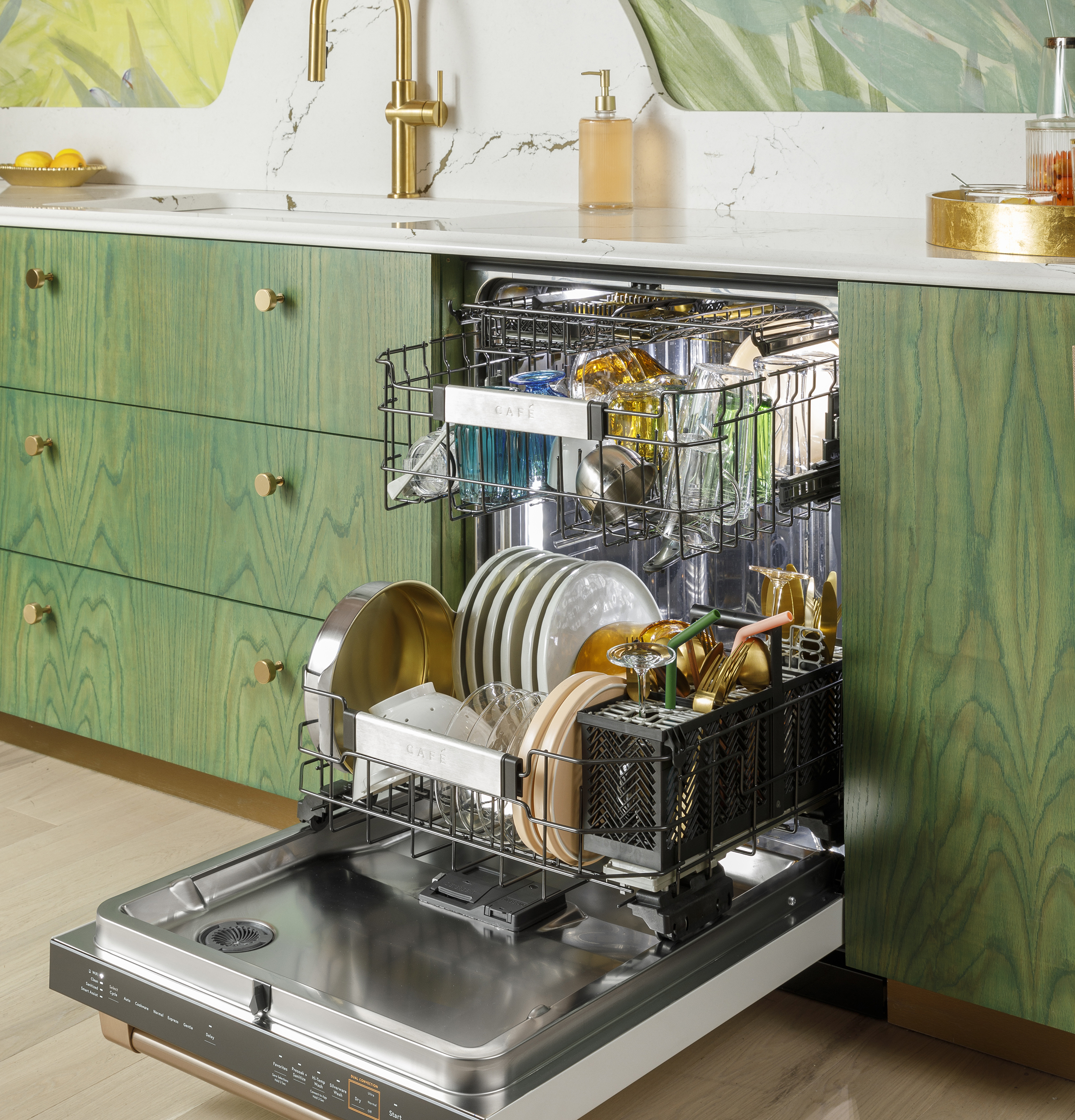 Model: CDT888P3VD1 | Cafe Café™ CustomFit ENERGY STAR Stainless Interior Smart Dishwasher with Ultra Wash Top Rack and Dual Convection Ultra Dry, LED Lights, 39 dBA