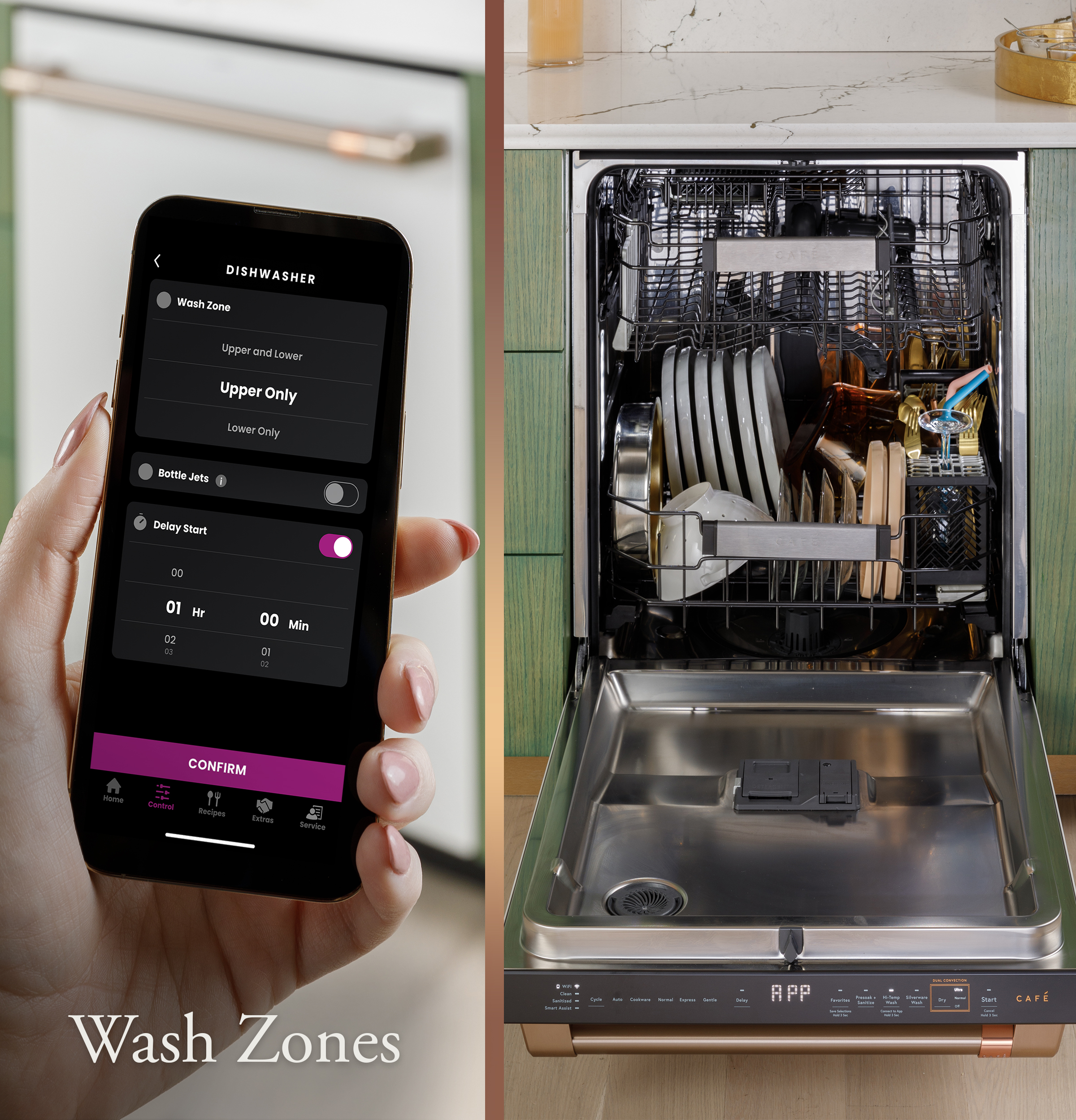 Model: CDT888P3VD1 | Cafe Café™ CustomFit ENERGY STAR Stainless Interior Smart Dishwasher with Ultra Wash Top Rack and Dual Convection Ultra Dry, LED Lights, 39 dBA