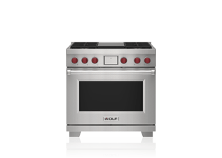 Model: DF36450G/BK/P | Wolf 36" Dual Fuel Range - 4 Burners and Infrared Griddle