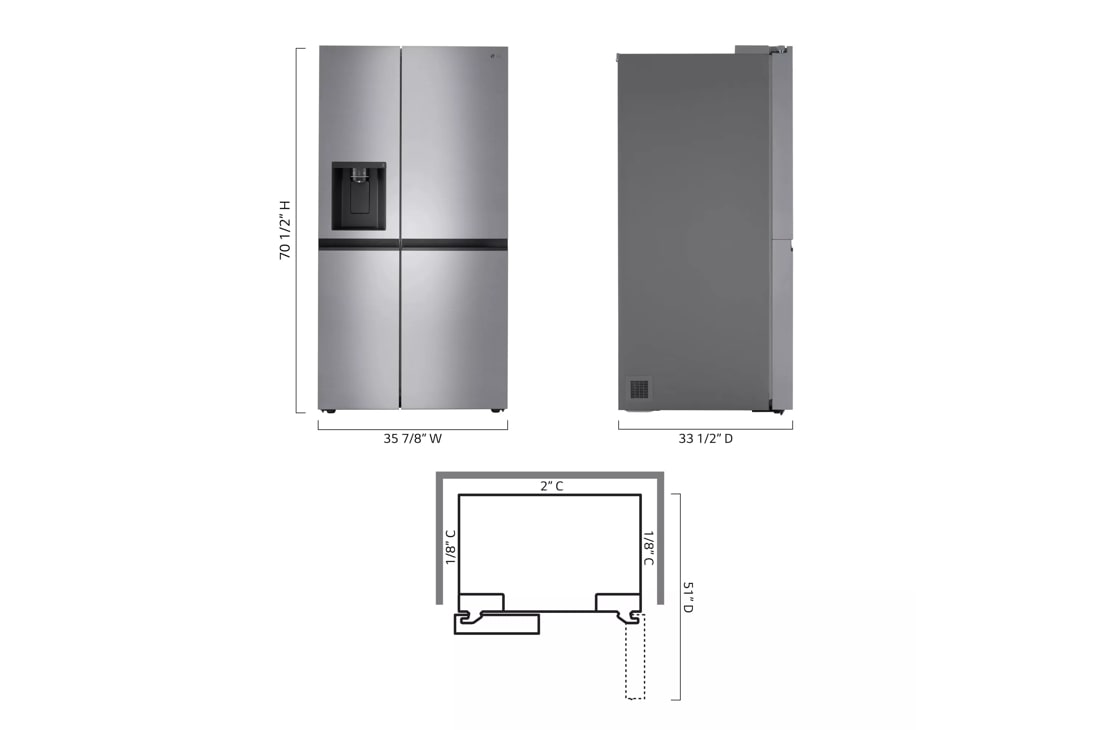 Model: LRSXS2706V | LG 27 cu. ft. Side-by-Side Refrigerator with Smooth Touch Ice Dispenser
