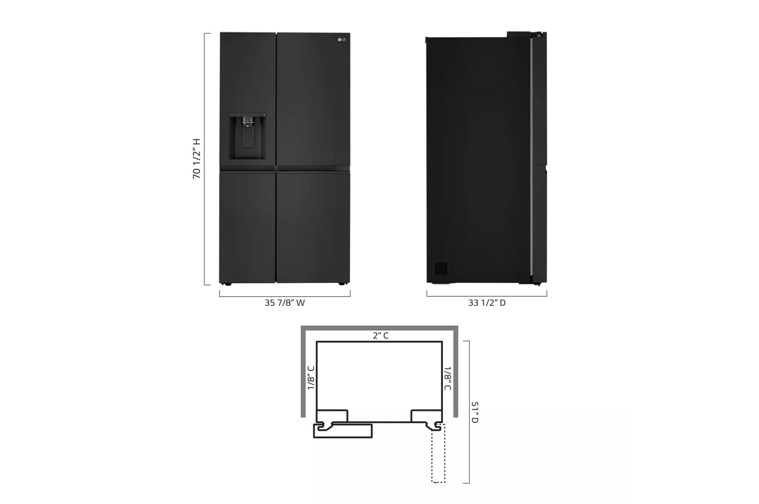 Model: LRSXS2706B | LG 27 cu. ft. Side-by-Side Refrigerator with Smooth Touch Ice Dispenser
