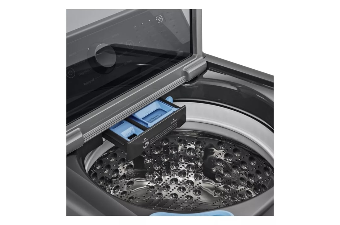 Model: WT7150CM | LG 5.0 cu. ft. Top Load Energy Star Washer with Impeller, TurboDrum, SlamProof Glass Lid, & Water Plus