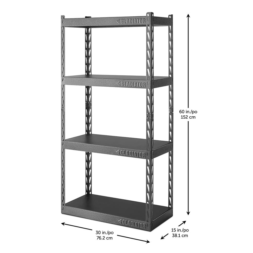 Model: GARC304RGG | Gladiator 30" Wide EZ Connect Rack with Four 15" Deep Shelves
