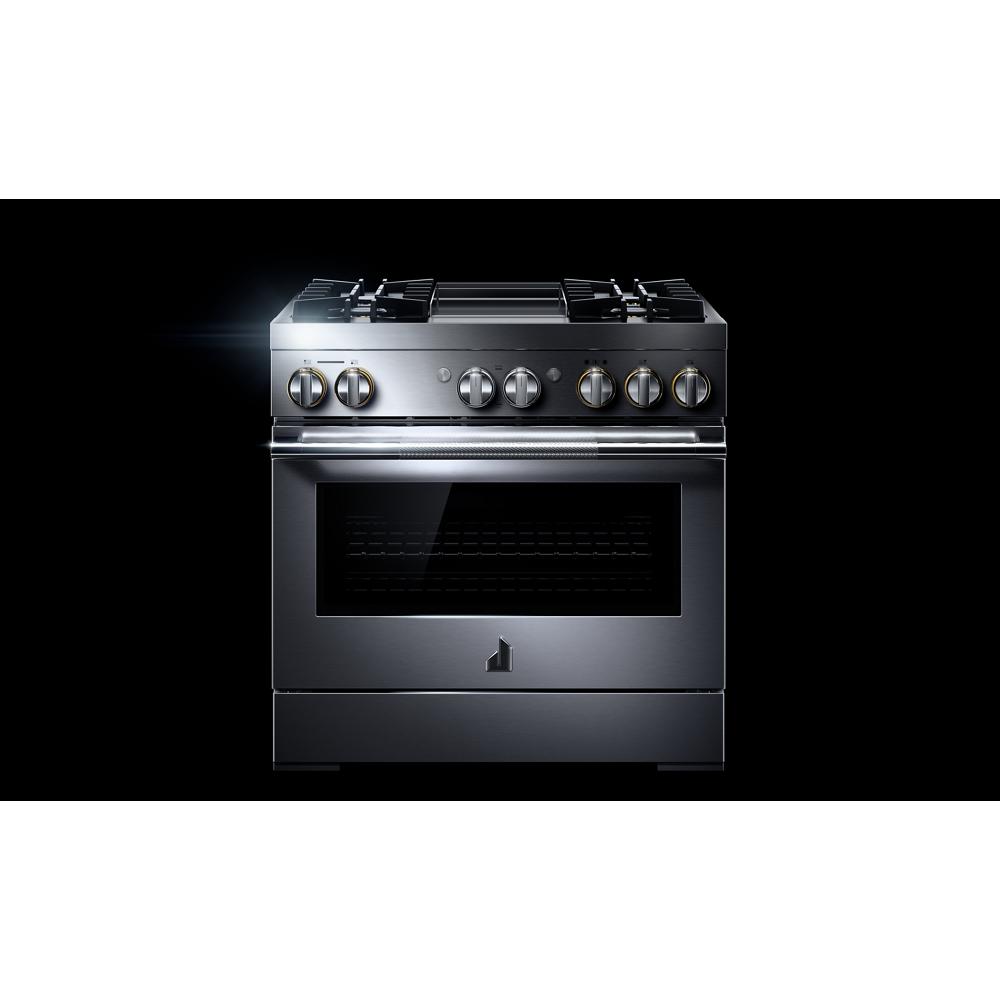 Model: JDRP536HL | Jenn-Air RISE™ 36" Dual-Fuel Professional Range with Chrome-Infused Griddle