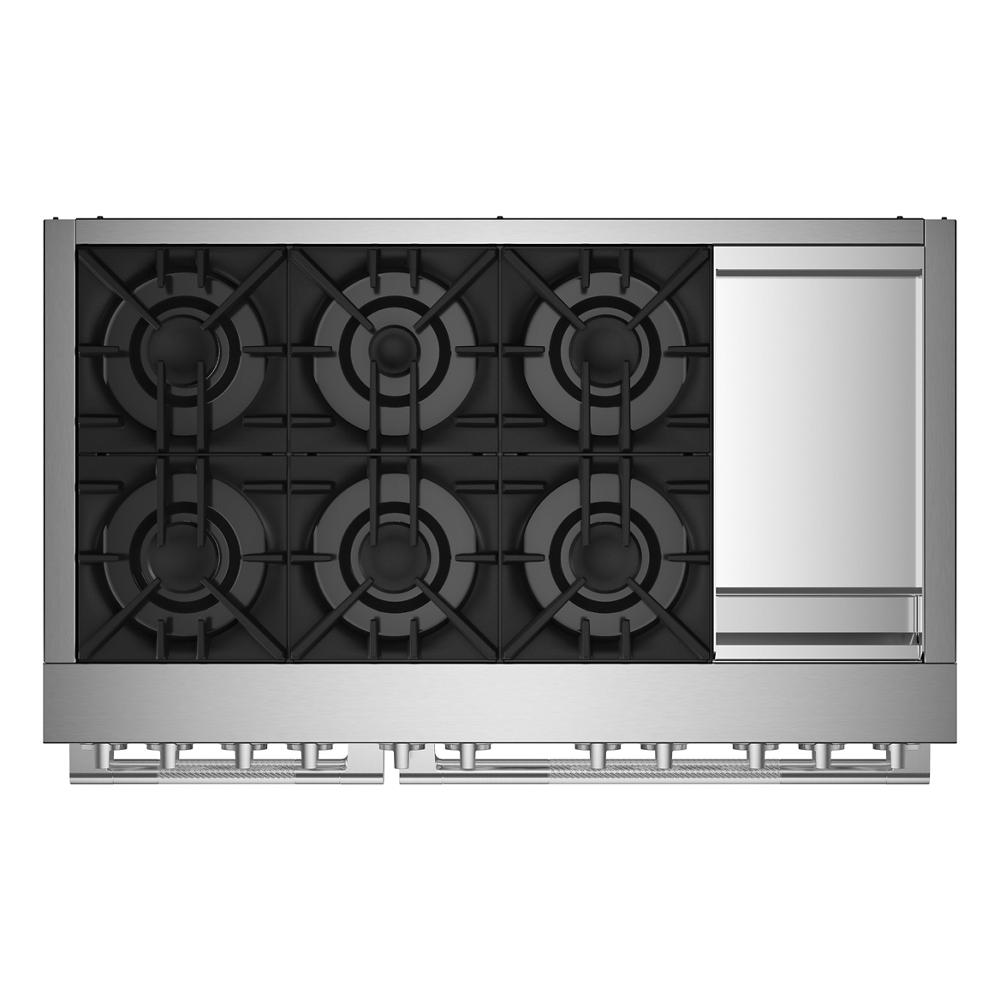 Model: JDRP548HL | Jenn-Air RISE™ 48" Dual-Fuel Professional Range with Chrome-Infused Griddle