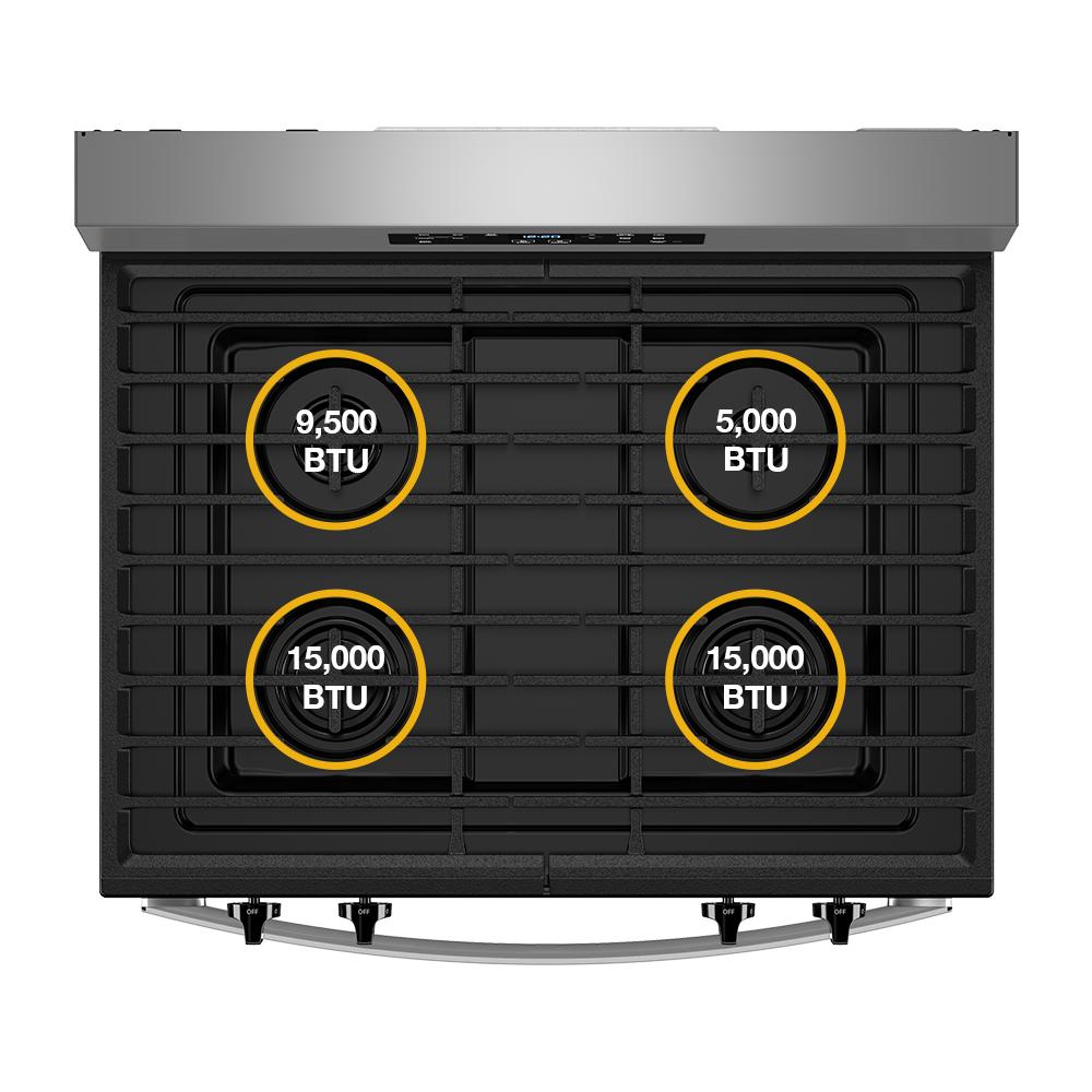 Model: WFGS3530RS | Whirlpool 30-inch Self Clean Gas Range with No Preheat Mode