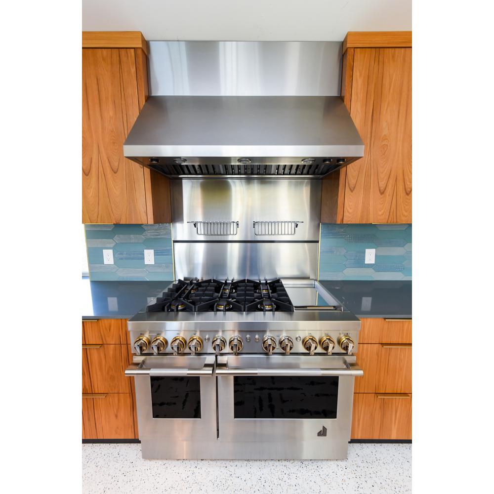 Model: JDRP548HL | Jenn-Air RISE™ 48" Dual-Fuel Professional Range with Chrome-Infused Griddle