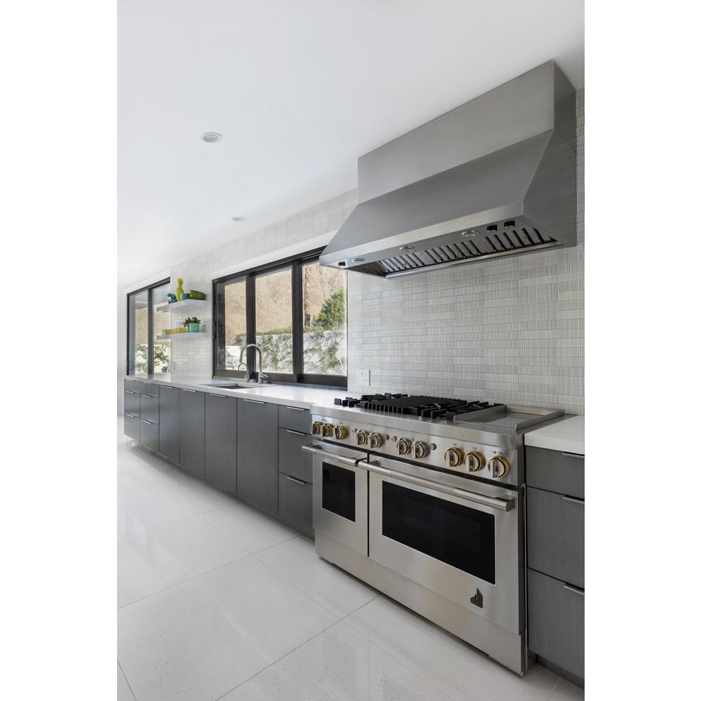Model: JDRP748HL | Jenn-Air RISE™ 48" Dual-Fuel Professional-Style Range with Chrome-Infused Griddle and Grill