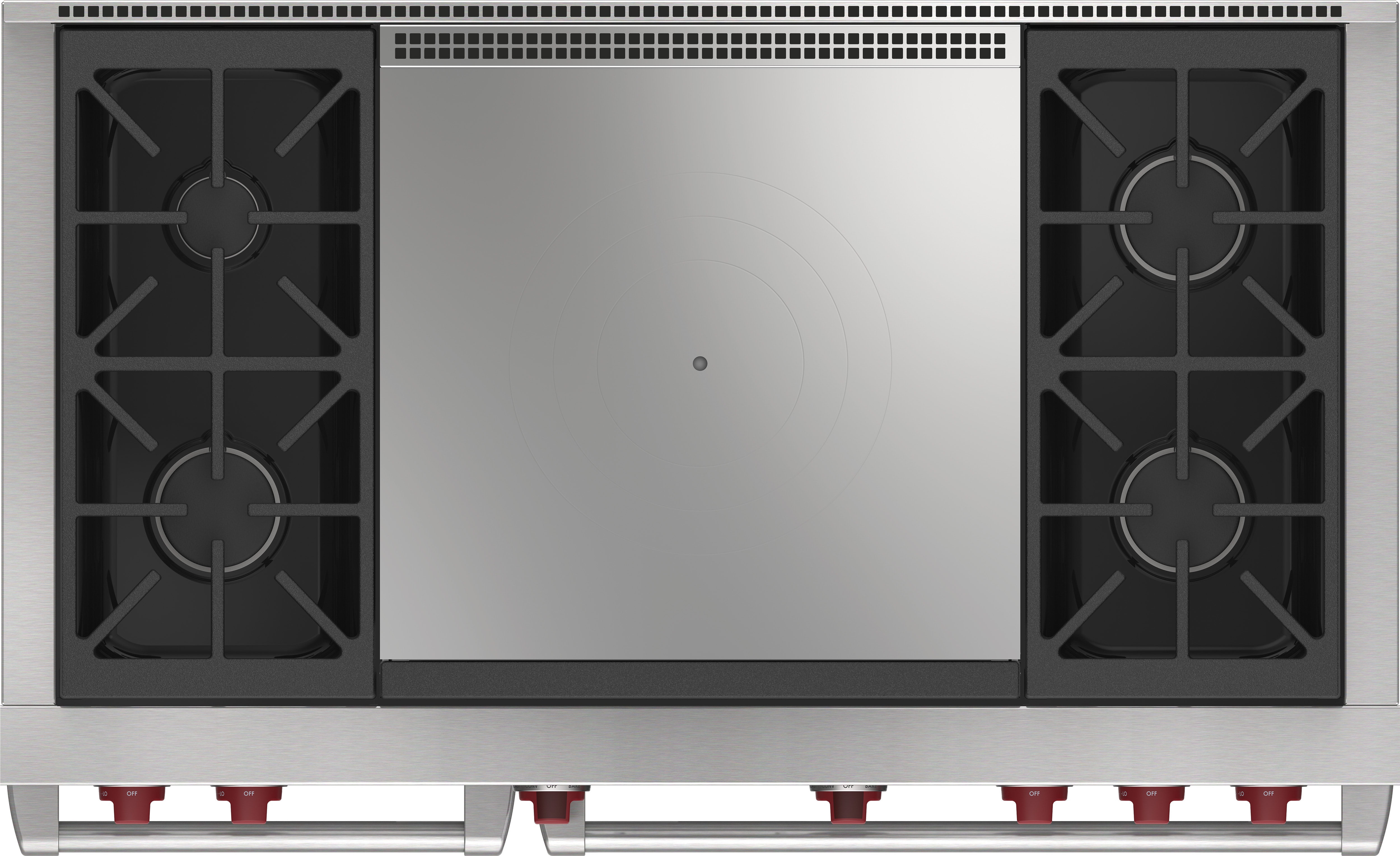 Model: DF48450F/S/P/LP | Wolf 48" Dual Fuel Range - 4 Burners and French Top
