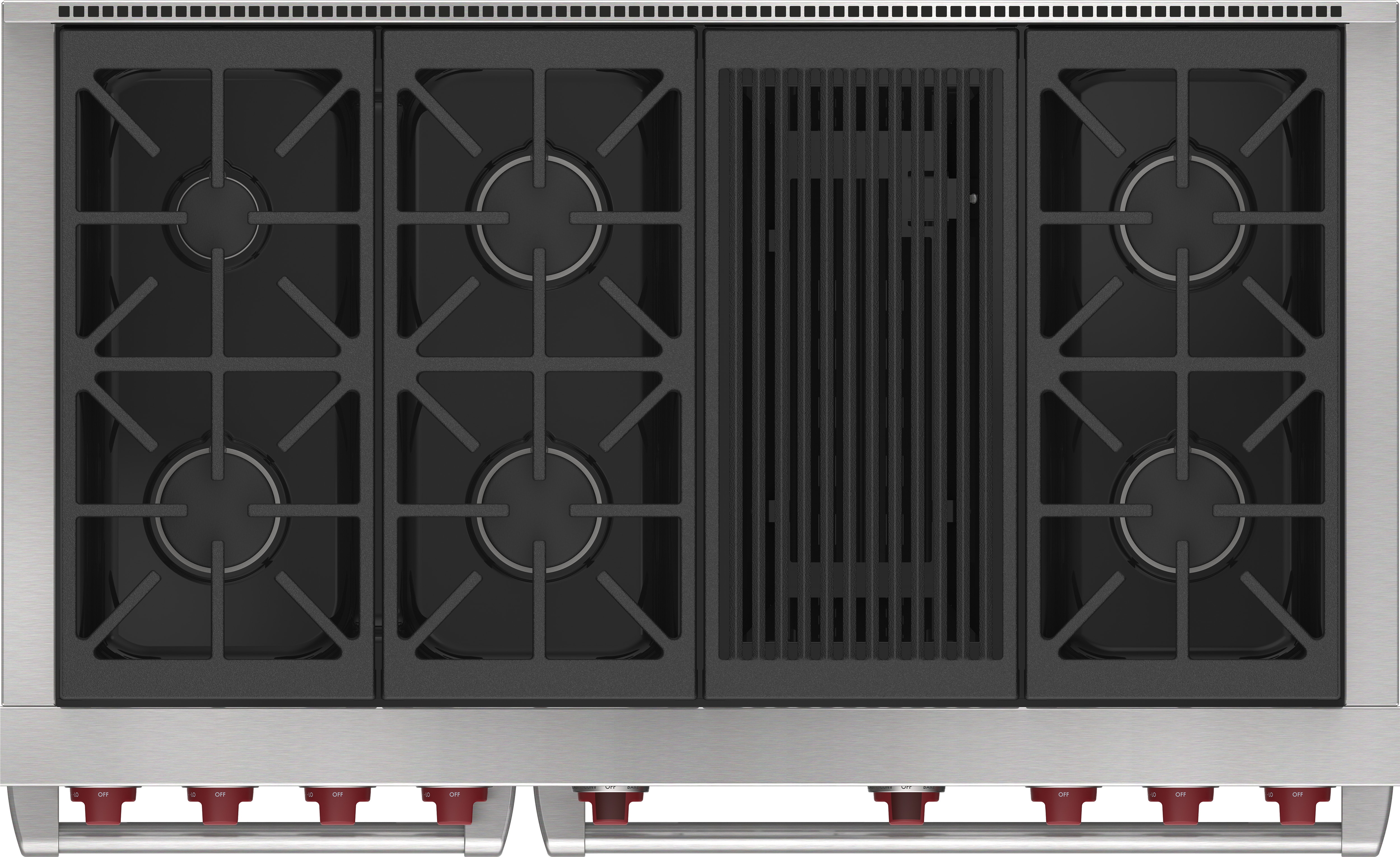 Model: DF48650C/S/P | Wolf 48" Dual Fuel Range - 6 Burners and Infrared Charbroiler