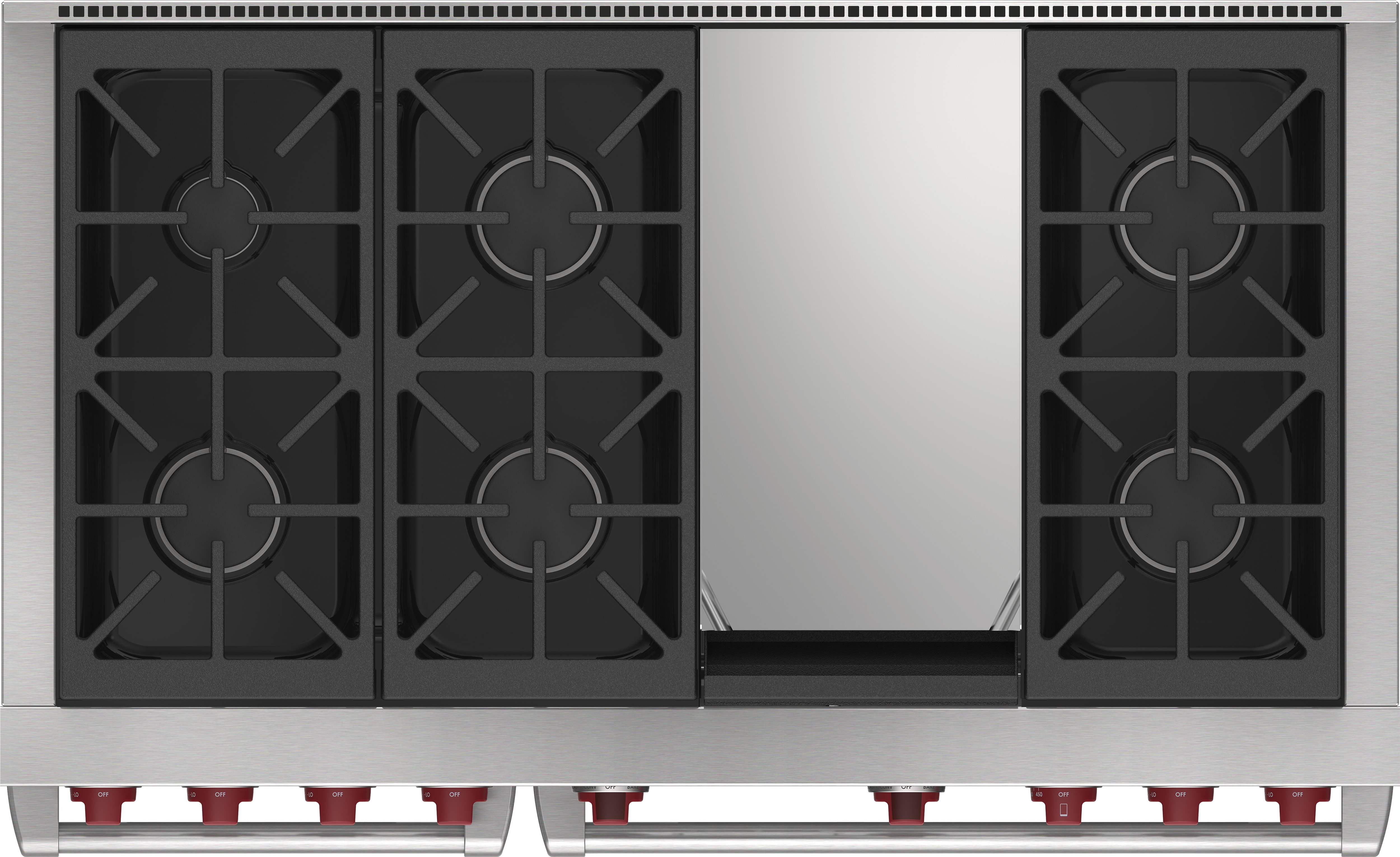 Wolf 48" Dual Fuel Range - 6 Burners and Infrared Griddle (Shown with White Door)