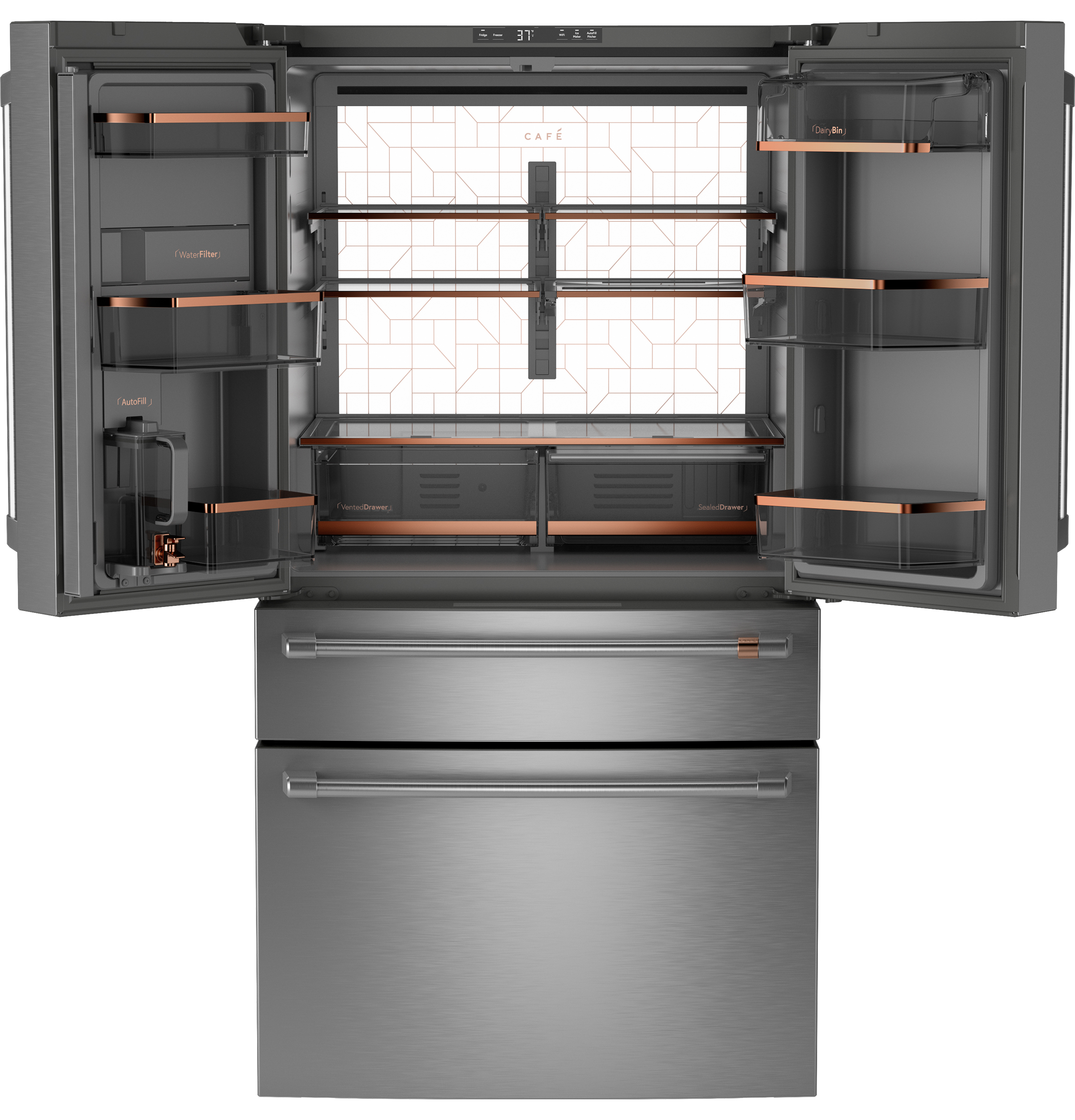 Model: CJE23DP2WS1 | Cafe Café™ ENERGY STAR® 23.2 Cu. Ft. Smart Counter-Depth 4-Door French-Door Refrigerator With Dual-Dispense AutoFill Pitcher