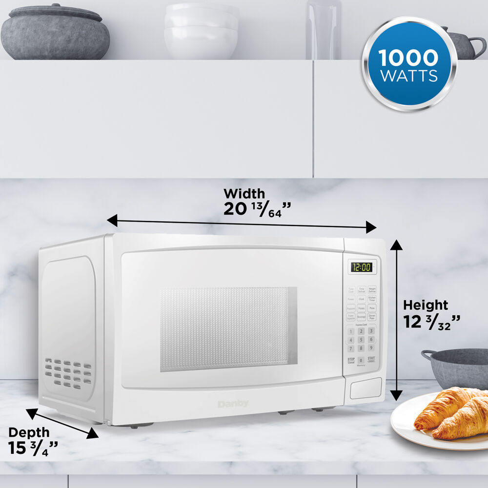 Model: DBMW1120BWW | Danby 1.1 cuft Countertop Microwave, 1000 Watts, 10 Power Levels