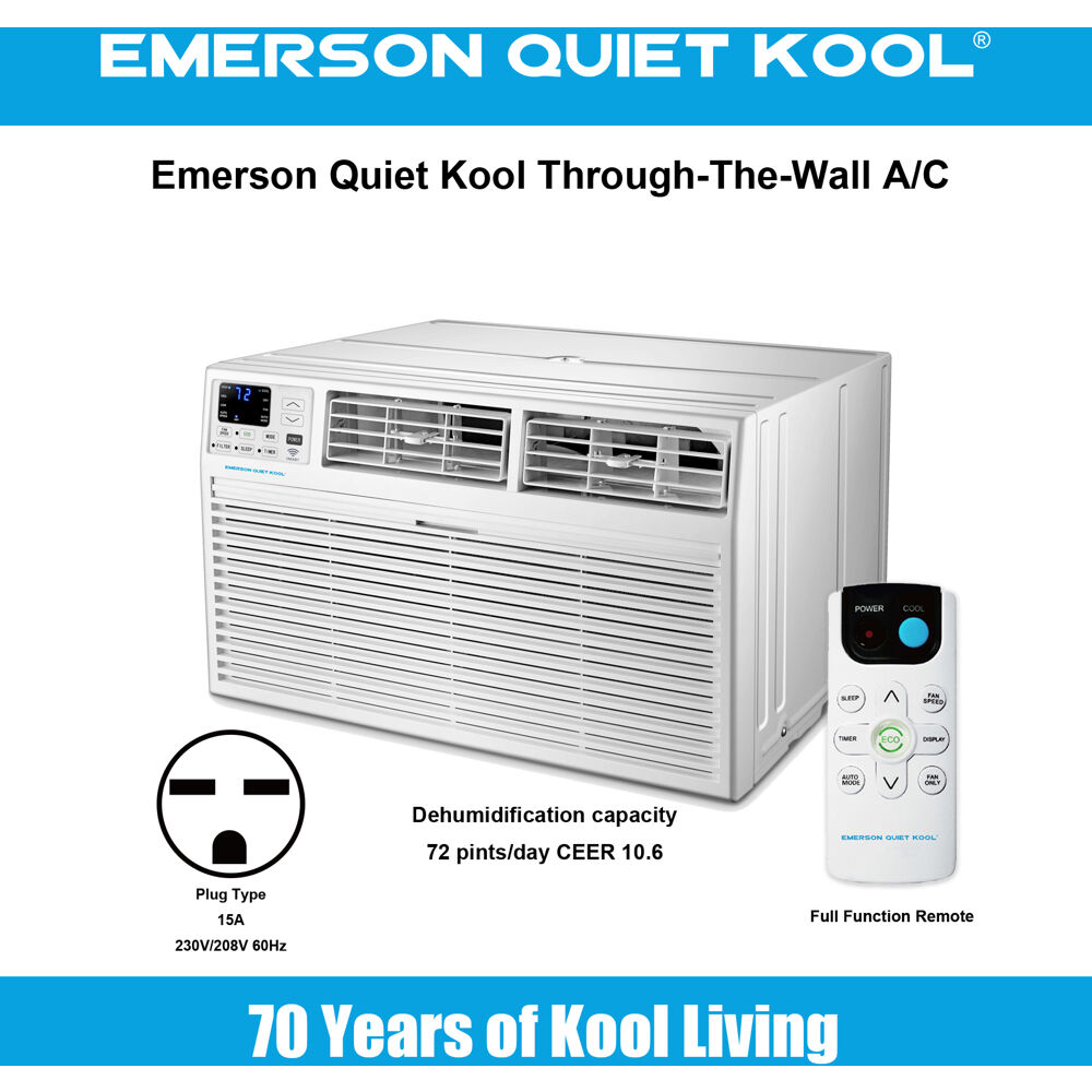 Model: EATC12RSE2T | Emerson Quiet Kool 12000 BTU TTW Air Conditioner with Wifi Controls, 230V