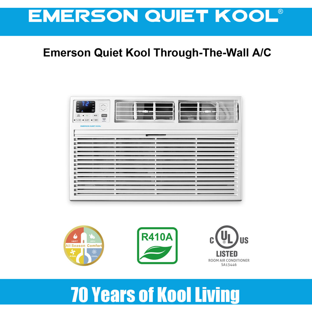 Model: EATE12RSD2T | Emerson Quiet Kool 12000 BTU Heat/Cool TTW Air Conditioner with Wifi Controls, 230V