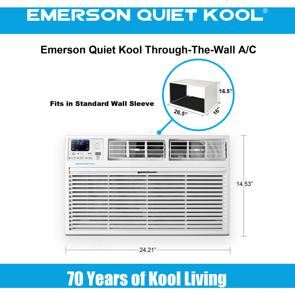 Model: EATE12RSD2T | Emerson Quiet Kool 12000 BTU Heat/Cool TTW Air Conditioner with Wifi Controls, 230V
