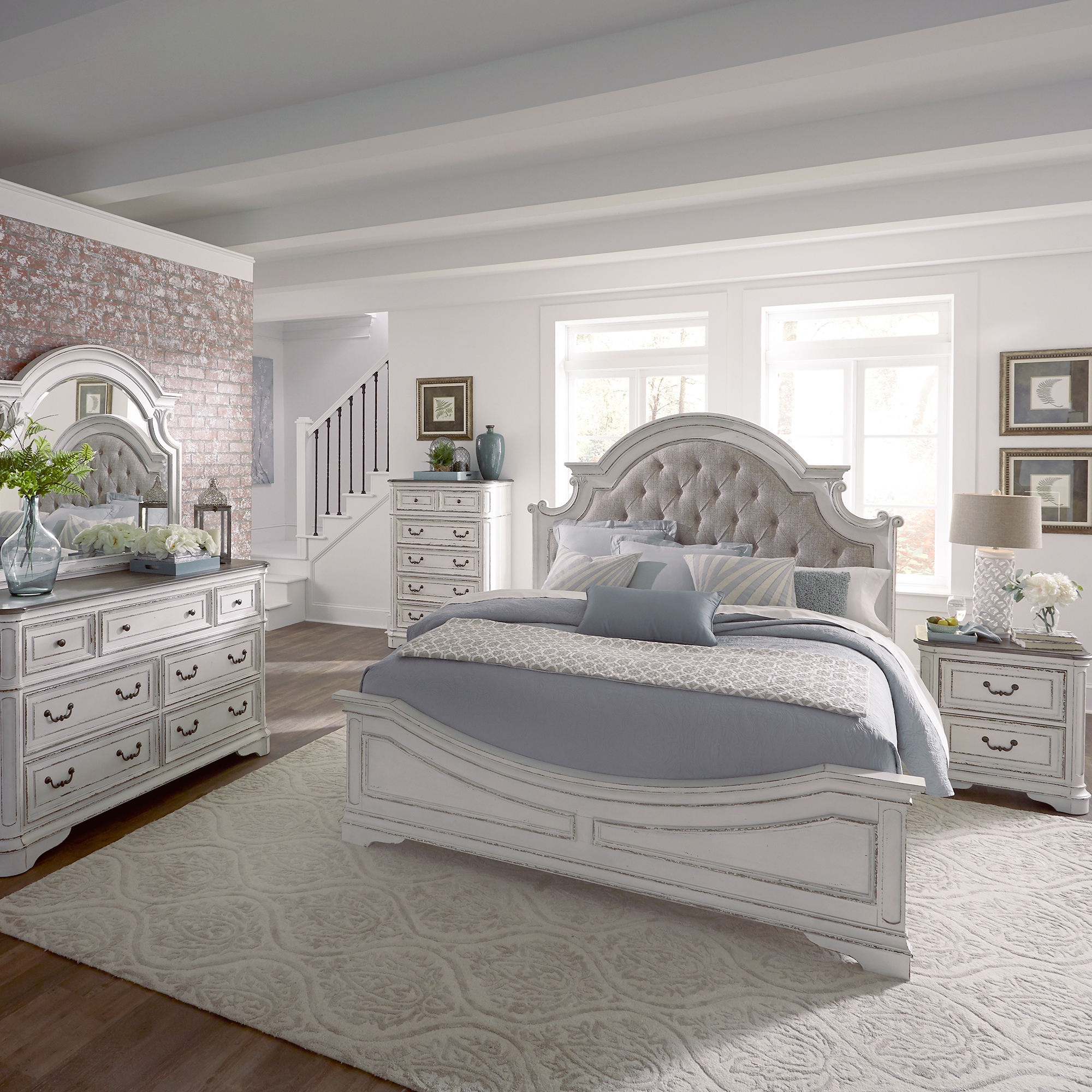 Liberty Furniture Queen Uph Bed, Dresser & Mirror, Chest, Night Stand
