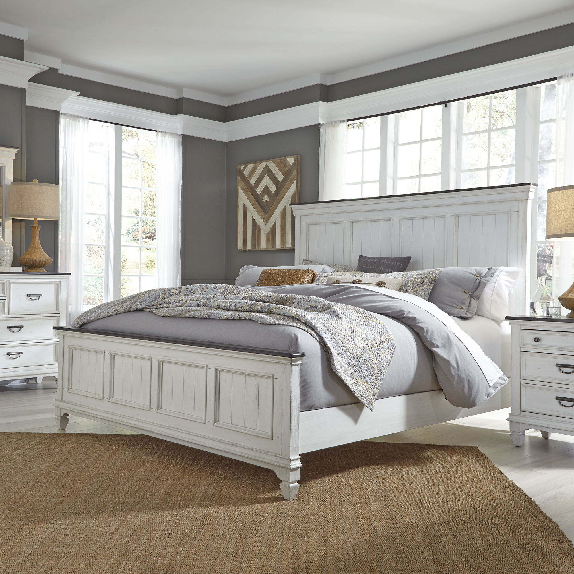Liberty Furniture King Panel Bed, Dresser & Mirror, Night Stand