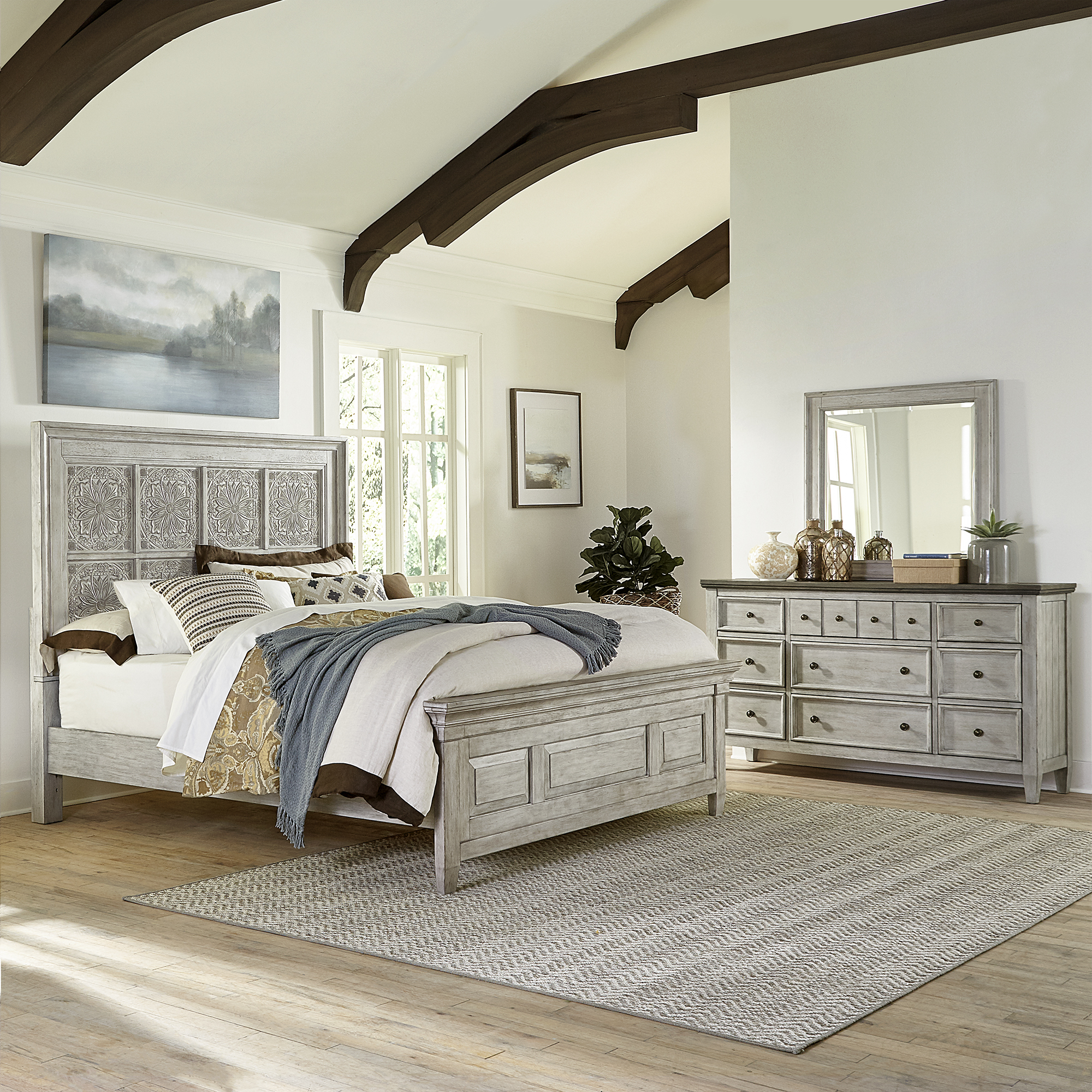 Liberty Furniture King Opt Panel Bed, Dresser & Mirror