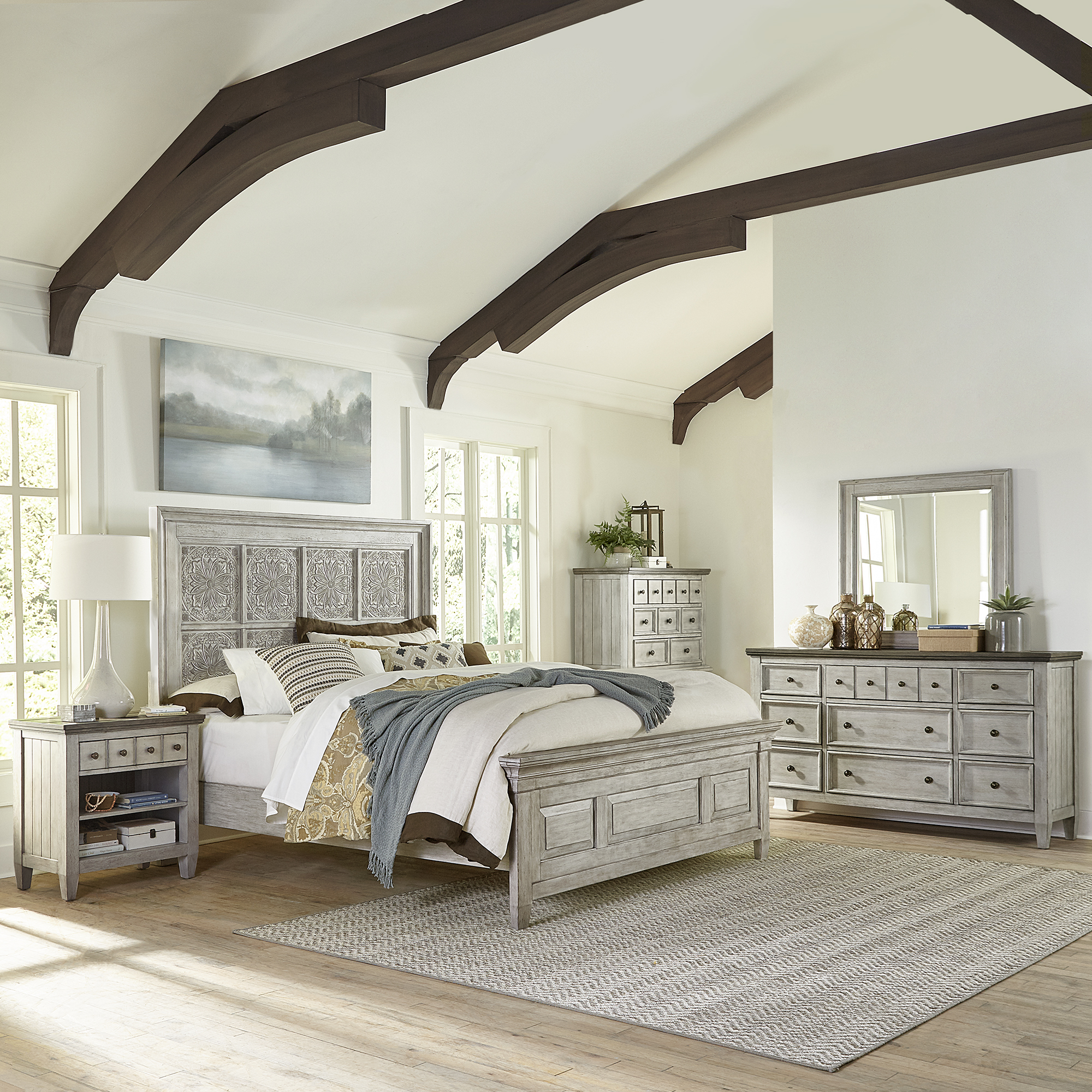 Liberty Furniture Opt Queen Panel Bed, Dresser & Mirror, Chest, Night Stand