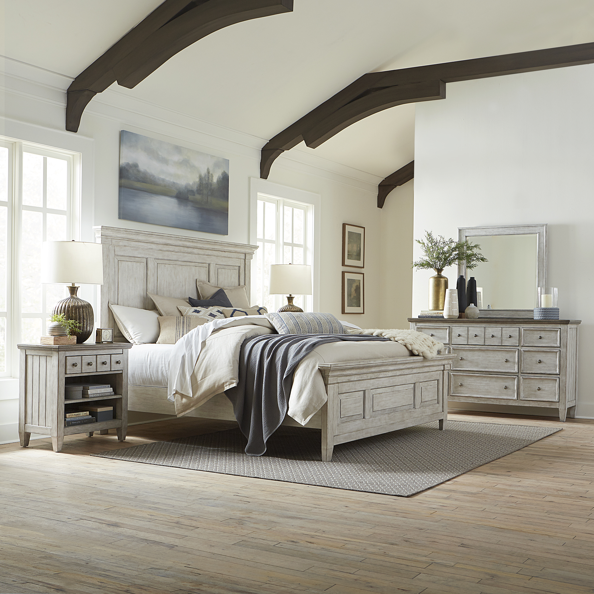 Liberty Furniture Queen Panel Bed, Dresser & Mirror, Night Stand