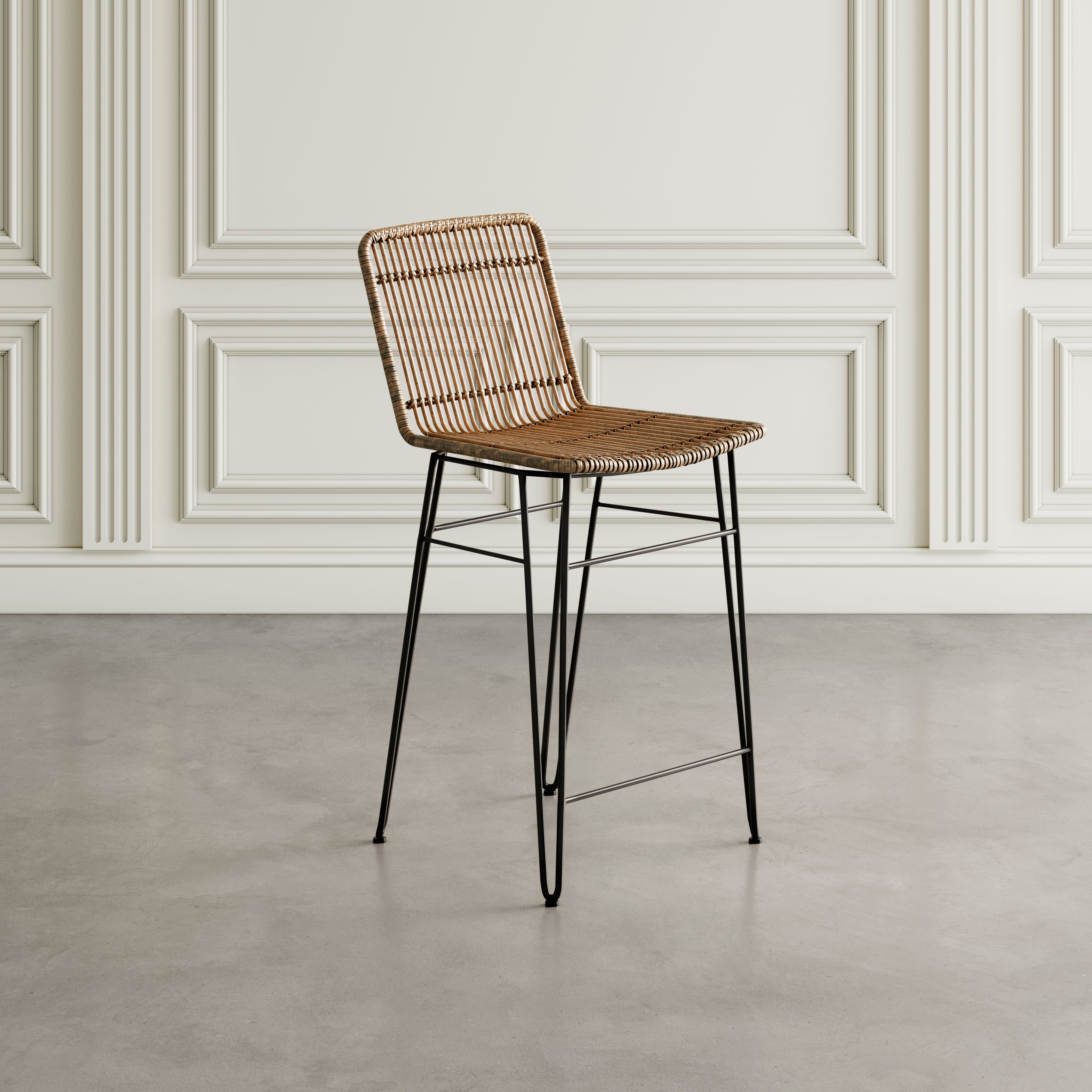 Model: 1904-BS355KD | Jofran Weaver Rattan Hairpin Counter Stool