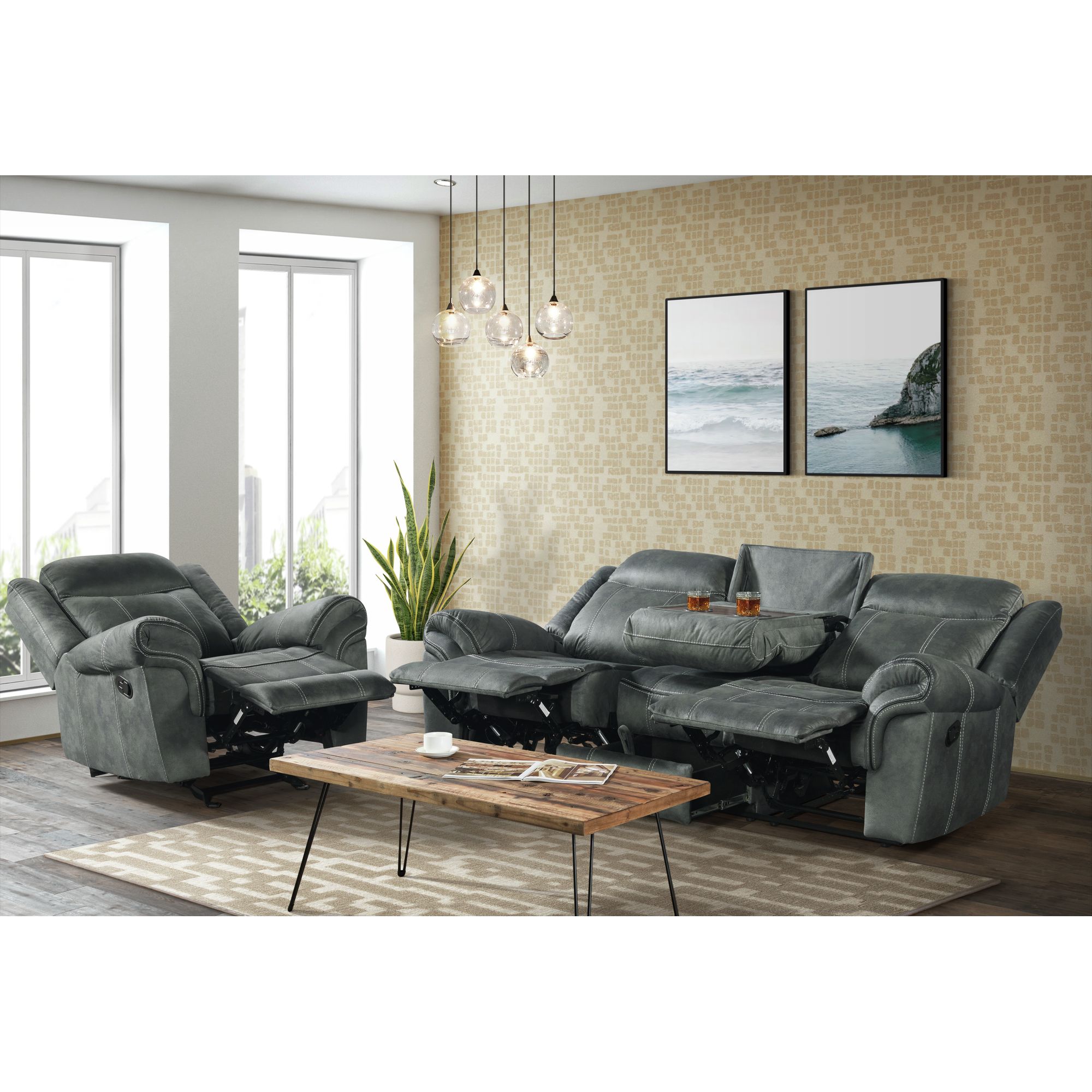 Model: 59928-095-1X | Elements Sorrento Glider Recliner in FB367 Charcoal