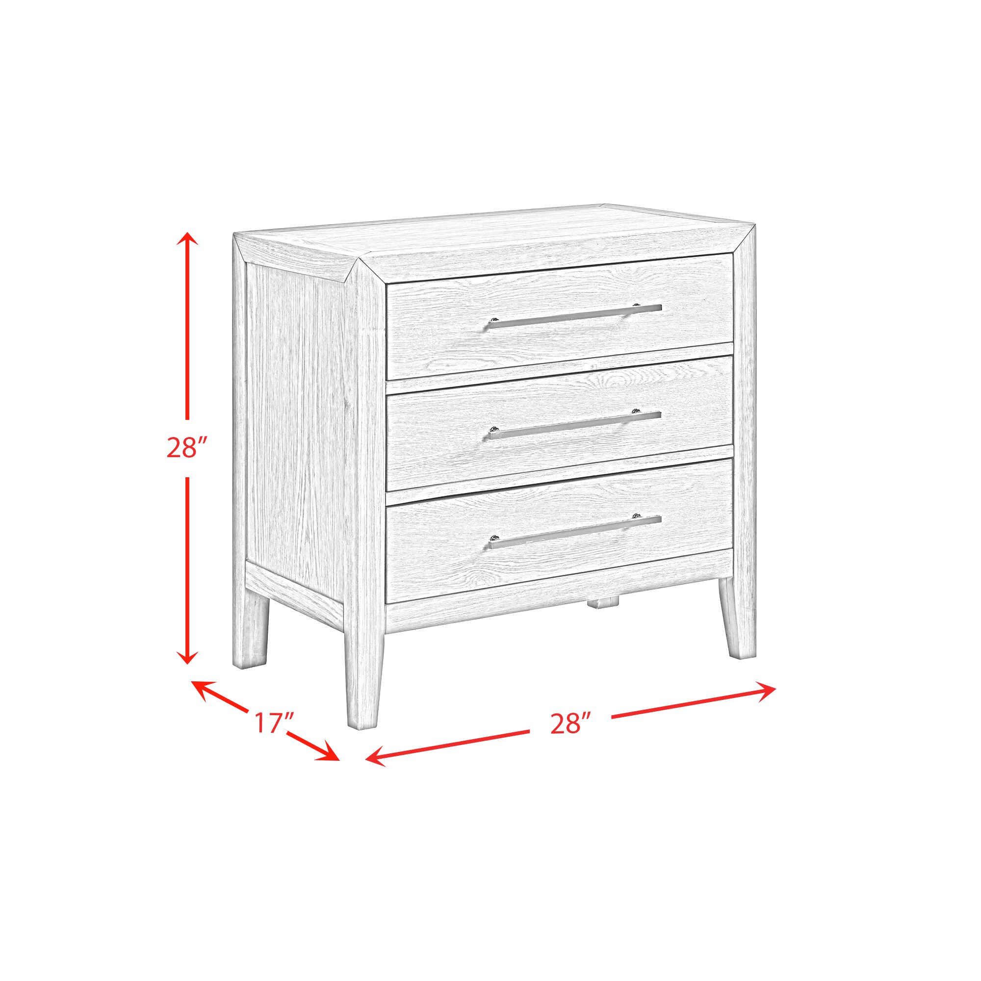 Model: B-3690-8-NS | Elements Versailles Contemporary 3-Drawer Nightstand in Black