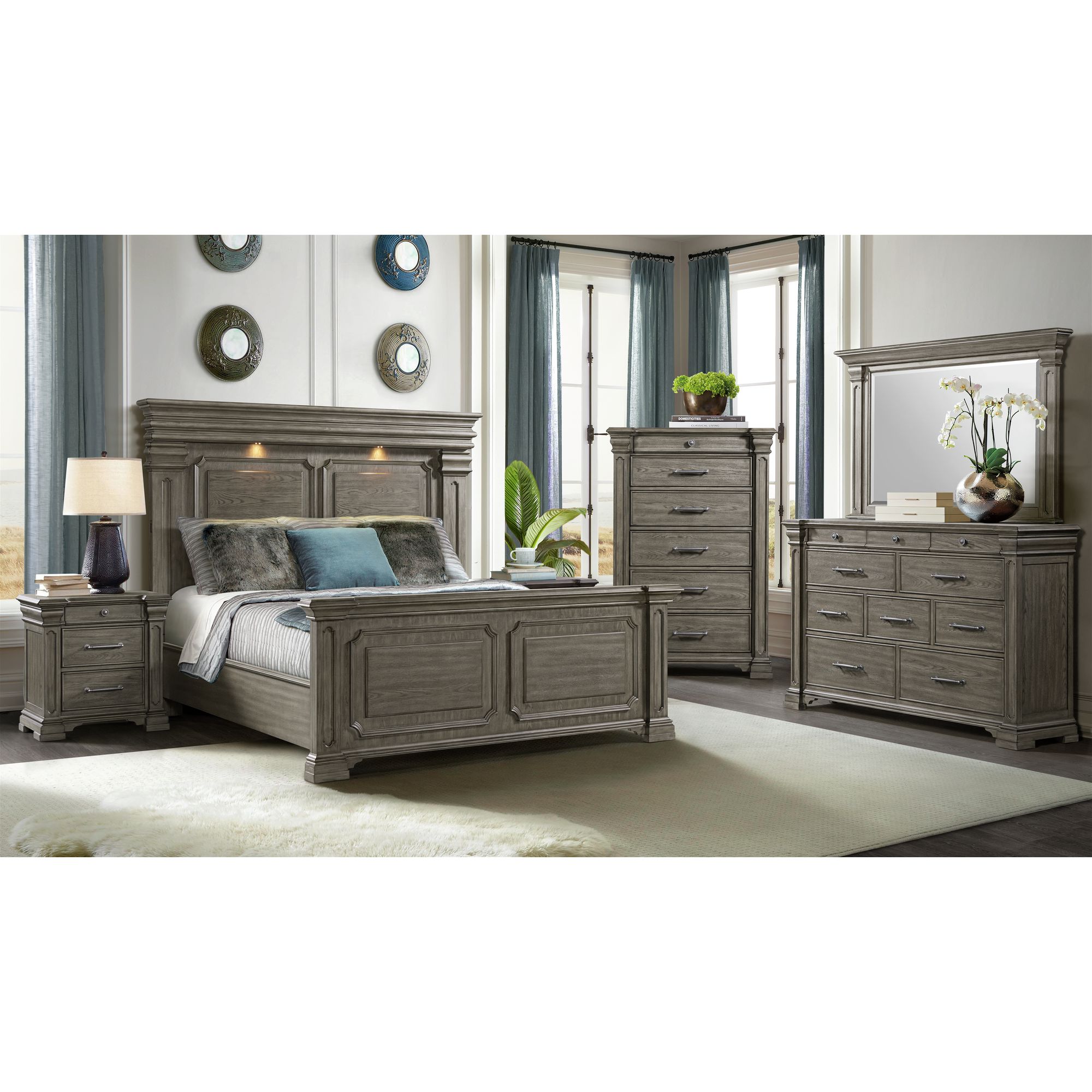 Model: B.10315.DRMR | Elements Kings Court Dresser & Mirror in Grey