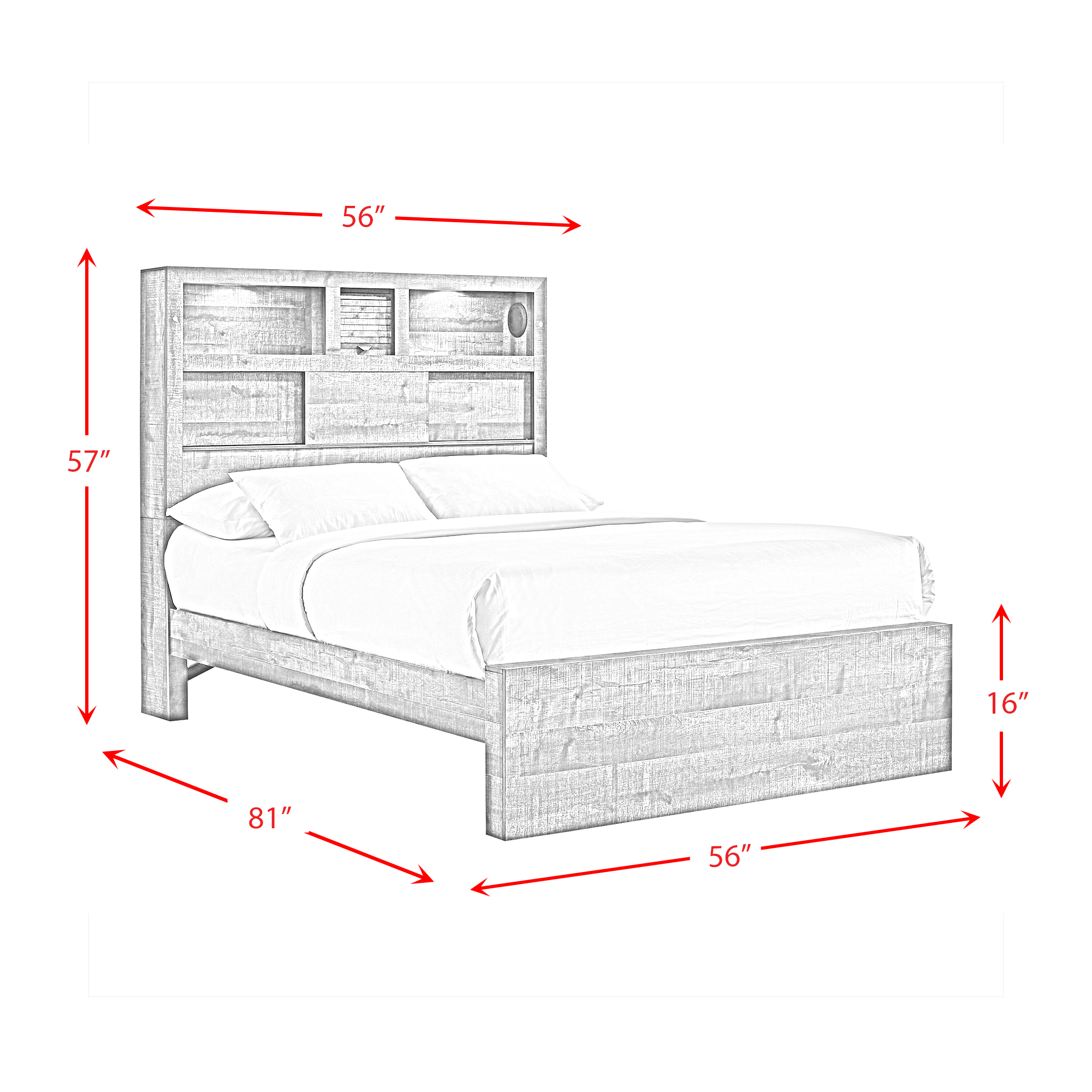 Model: BY520FB5PC | Elements Bailey Full Bookcase Panel 5PC Bedroom Set with Bluetooth